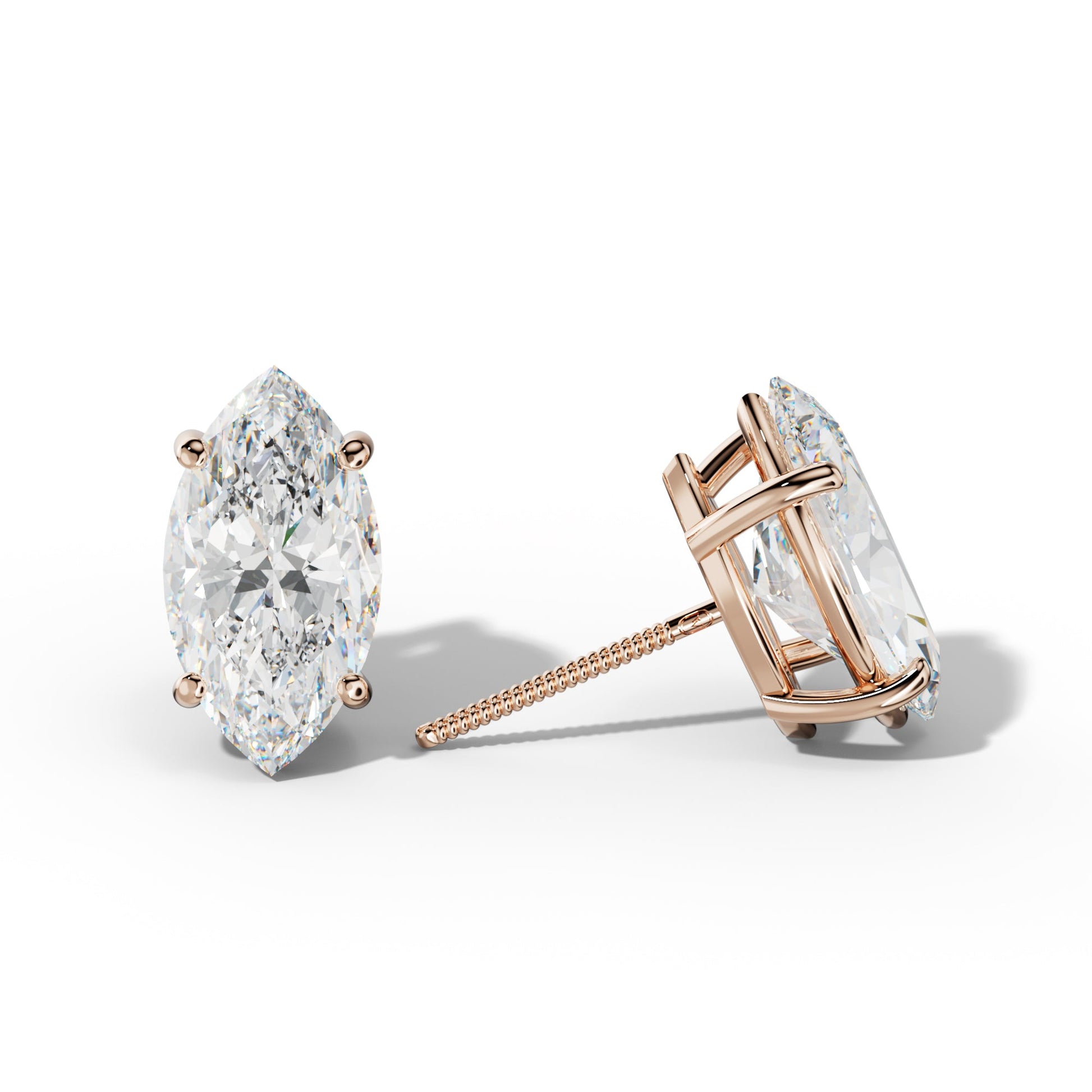 Marquise Diamond Stud Earrings With Classic Four Prongs - 1/2 - 18K Rose Gold
