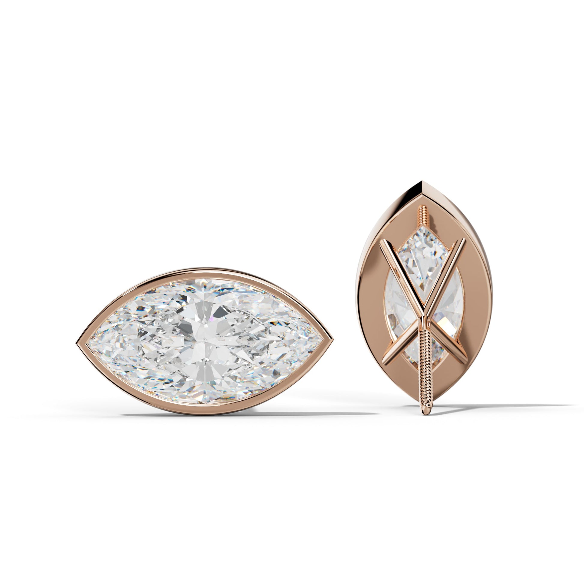 Marquise Diamond Stud Earrings With Martini Bezel Set - 1/2 - Platinum 950