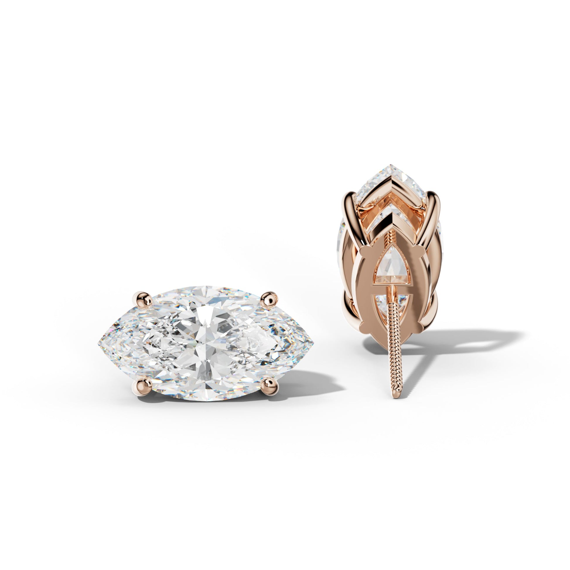 Marquise Diamond Stud Earrings With Classic Four Prongs - 1/2 - Platinum 950