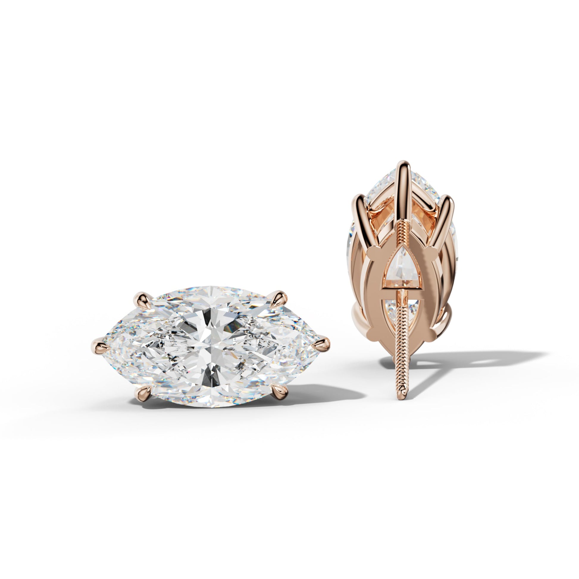 Marquise Diamond Stud Earrings With Six Prongs - 1/2 - Platinum 950