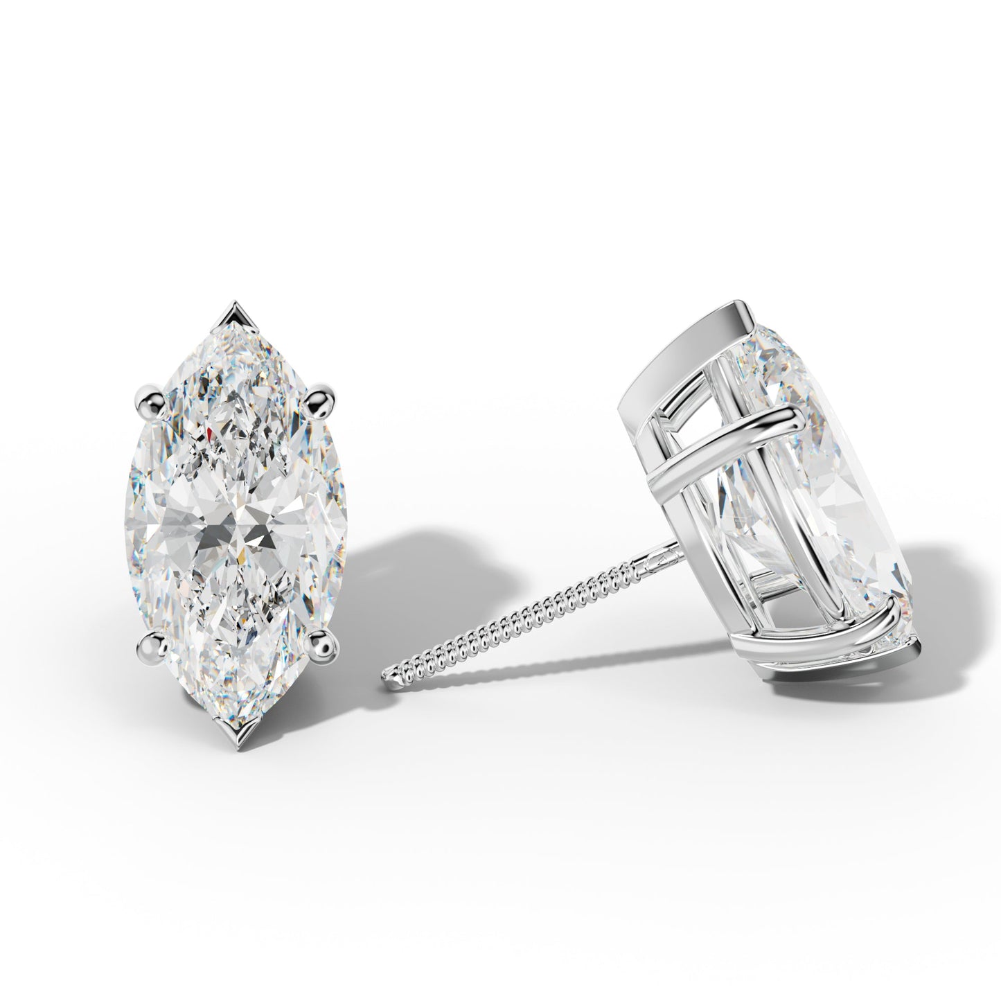 Marquise Diamond Stud Earrings With Four Classic And V Prongs