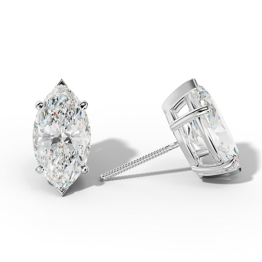 Marquise Diamond Stud Earrings With Four Classic And V Prongs