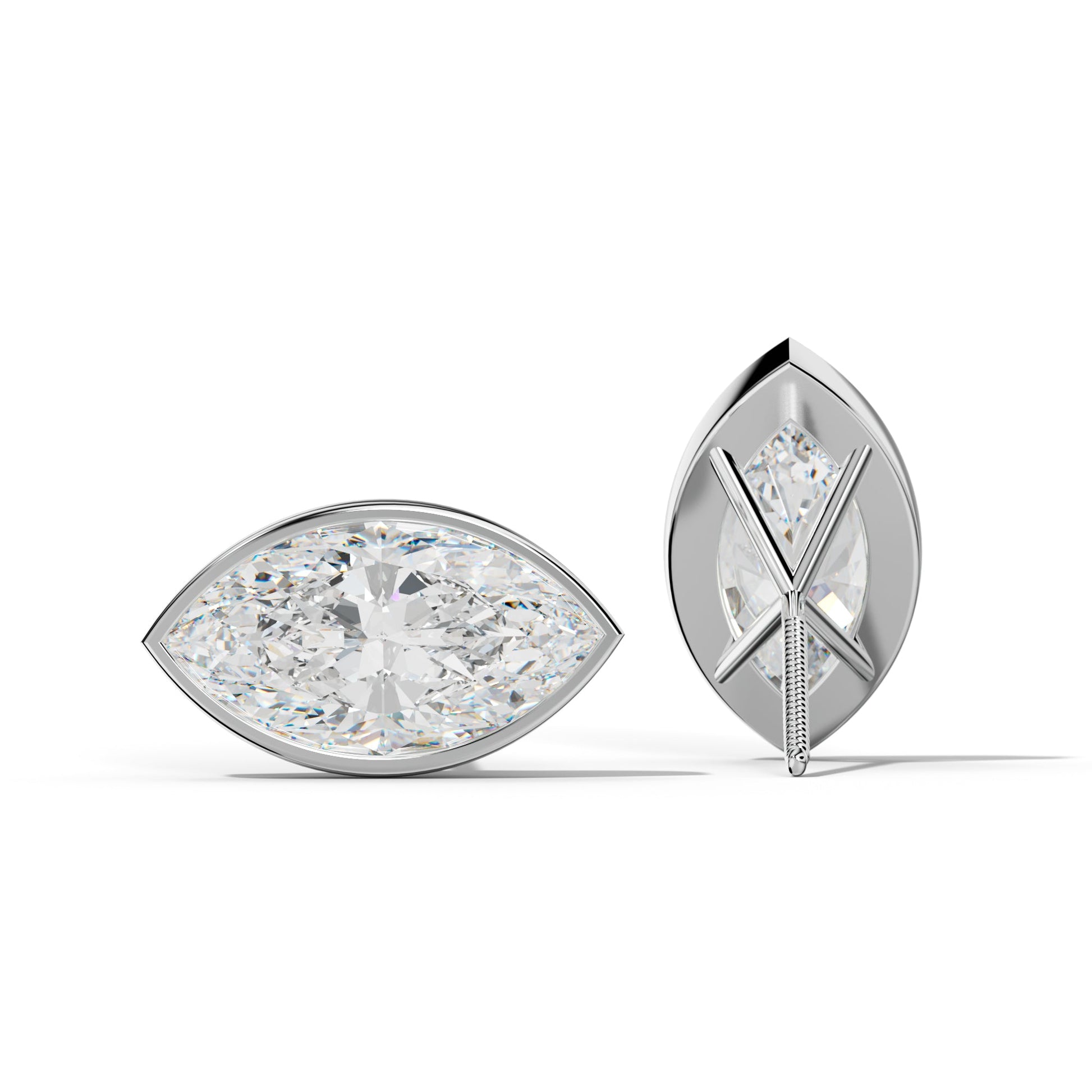 Marquise Diamond Stud Earrings With Martini Bezel Set - 1/2 - 14K Yellow Gold