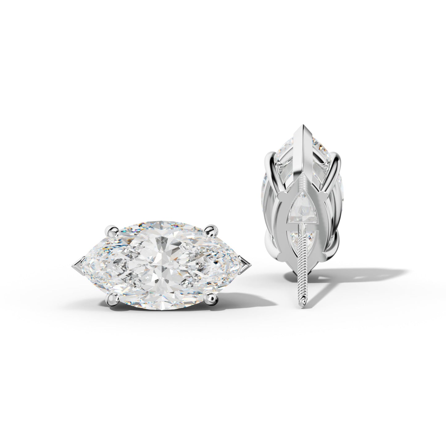 Marquise Diamond Stud Earrings With Four Classic And V Prongs - 1/2 - 14K Yellow Gold