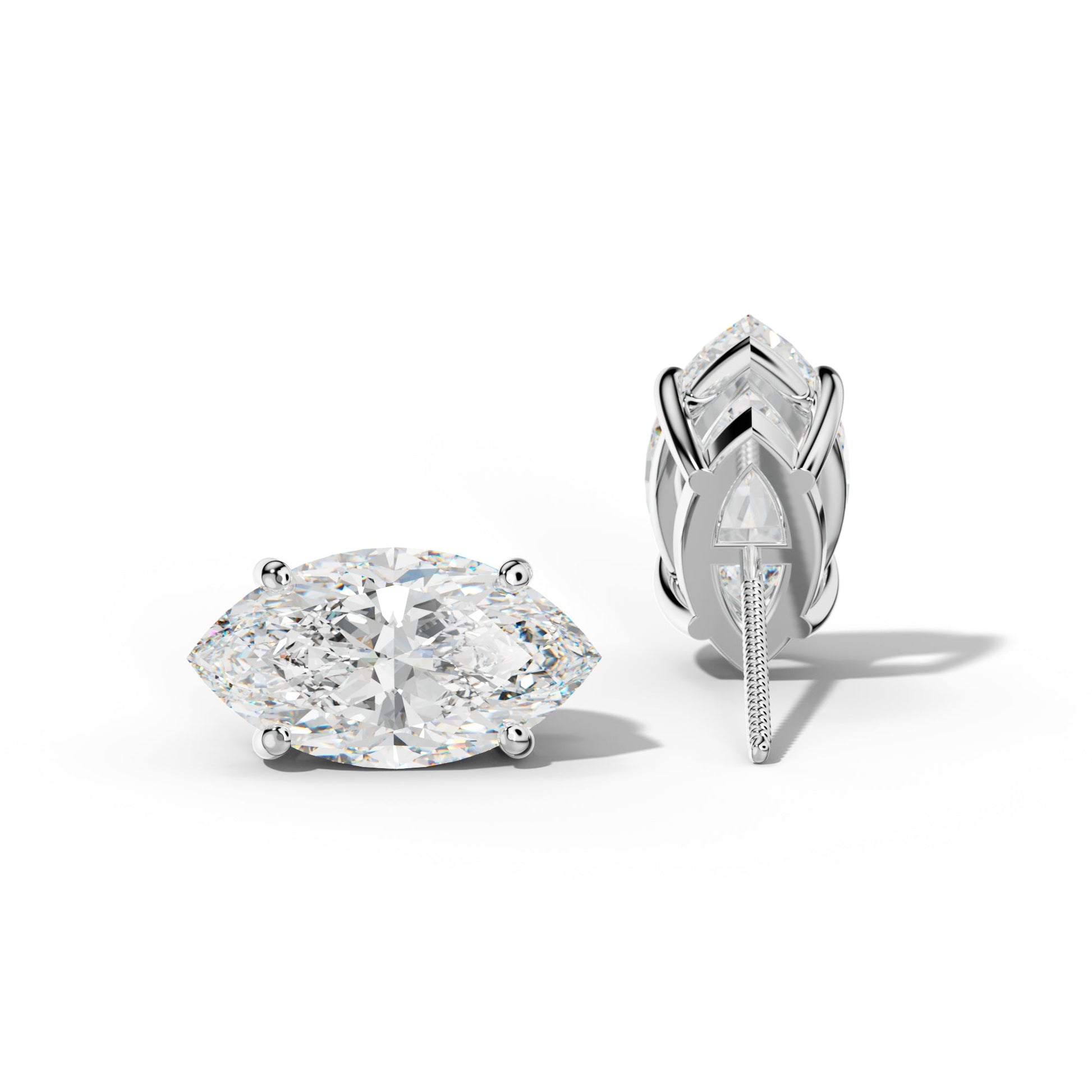 Marquise Diamond Stud Earrings With Classic Four Prongs - 1/2 - 14K Yellow Gold