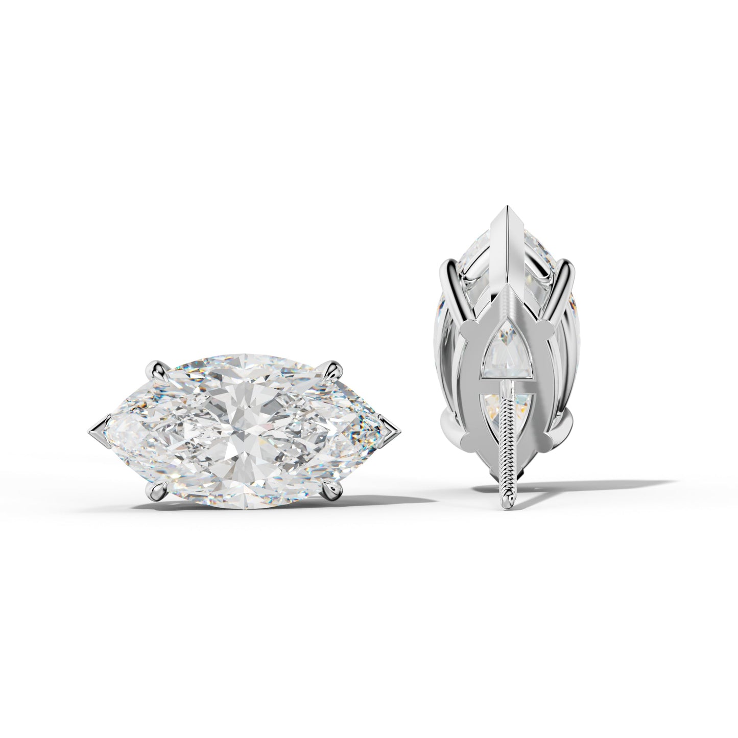 Marquise Diamond Stud Earrings With V Prong Setting - 1/2 - 14K Yellow Gold