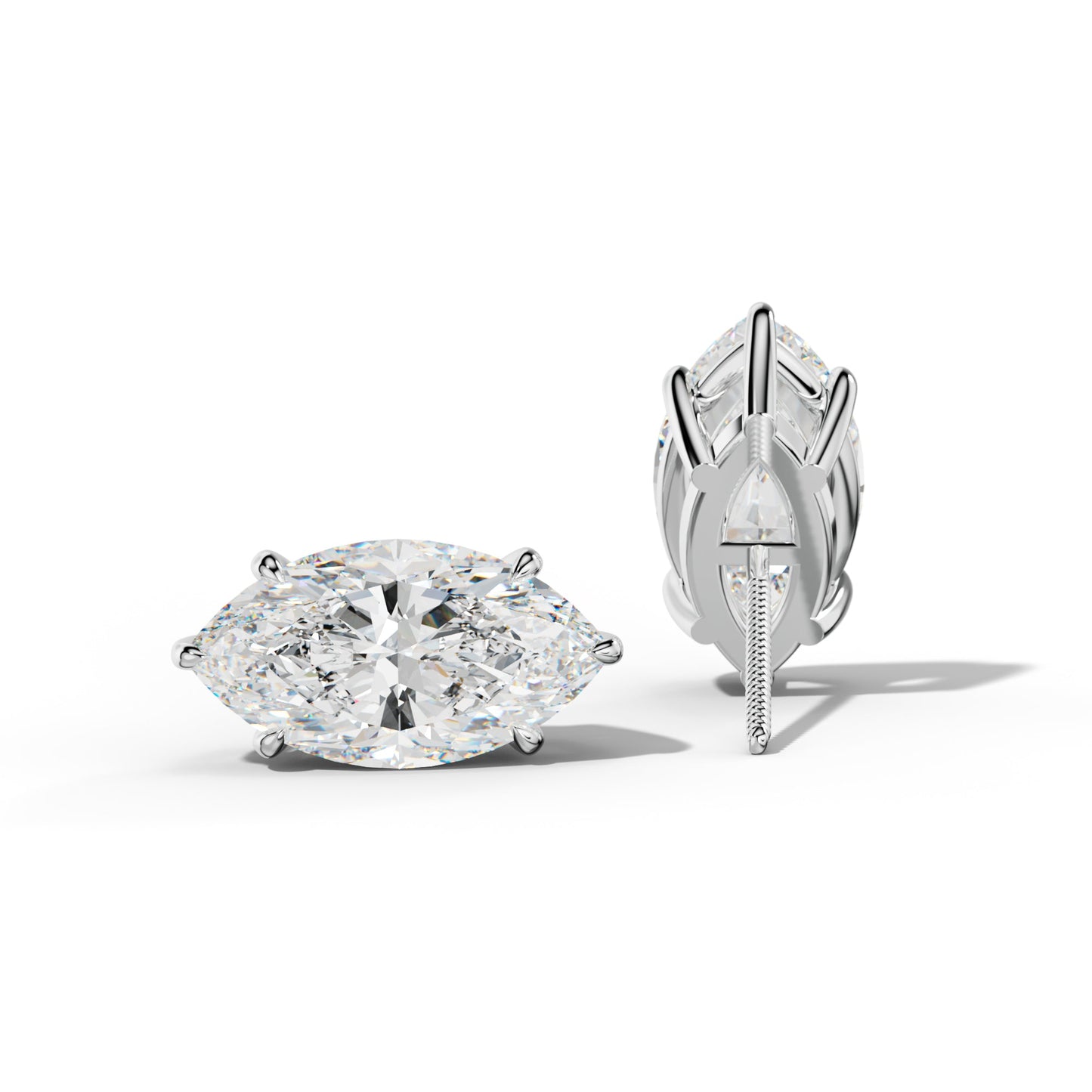 Marquise Diamond Stud Earrings With Six Prongs - 1/2 - 14K Yellow Gold