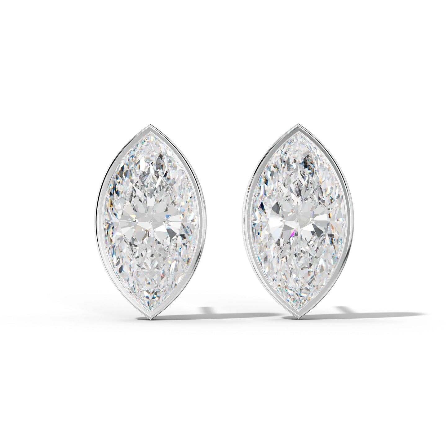 Marquise Diamond Stud Earrings With Martini Bezel Set - 1/2 - 14K Rose Gold