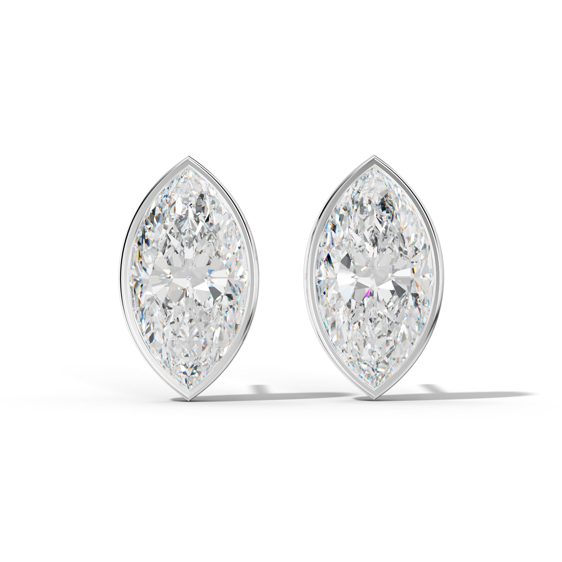 Marquise Diamond Stud Earrings With Martini Bezel Set - 1/2 - 14K Rose Gold