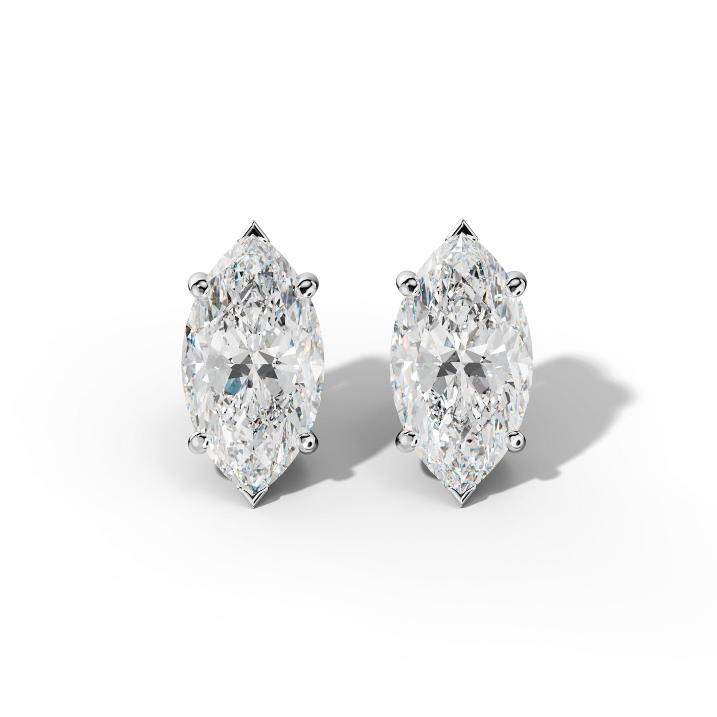 Marquise Diamond Stud Earrings With Four Classic And V Prongs - 1/2 - 14K Rose Gold