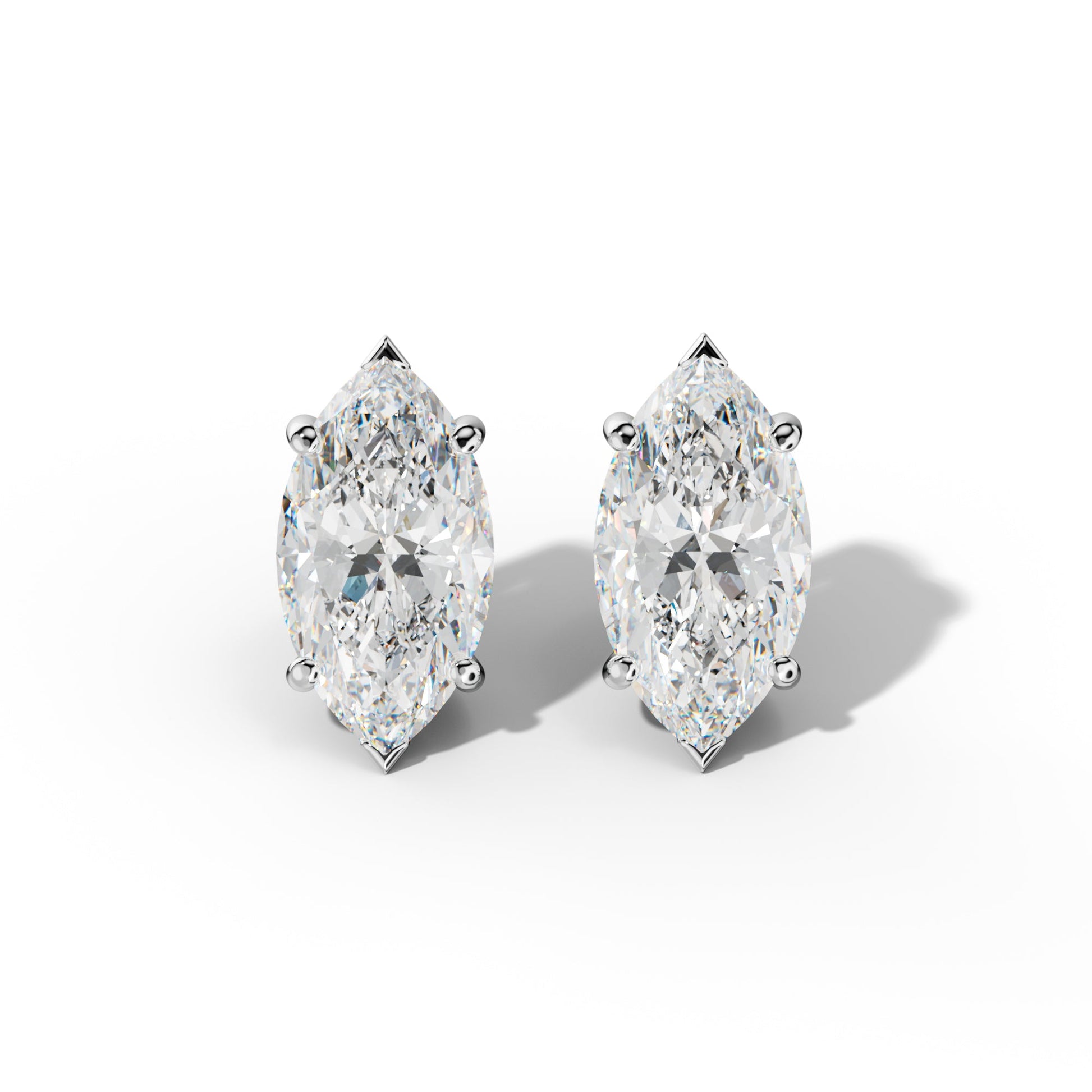 Marquise Diamond Stud Earrings With Four Classic And V Prongs - 1/2 - 14K Rose Gold