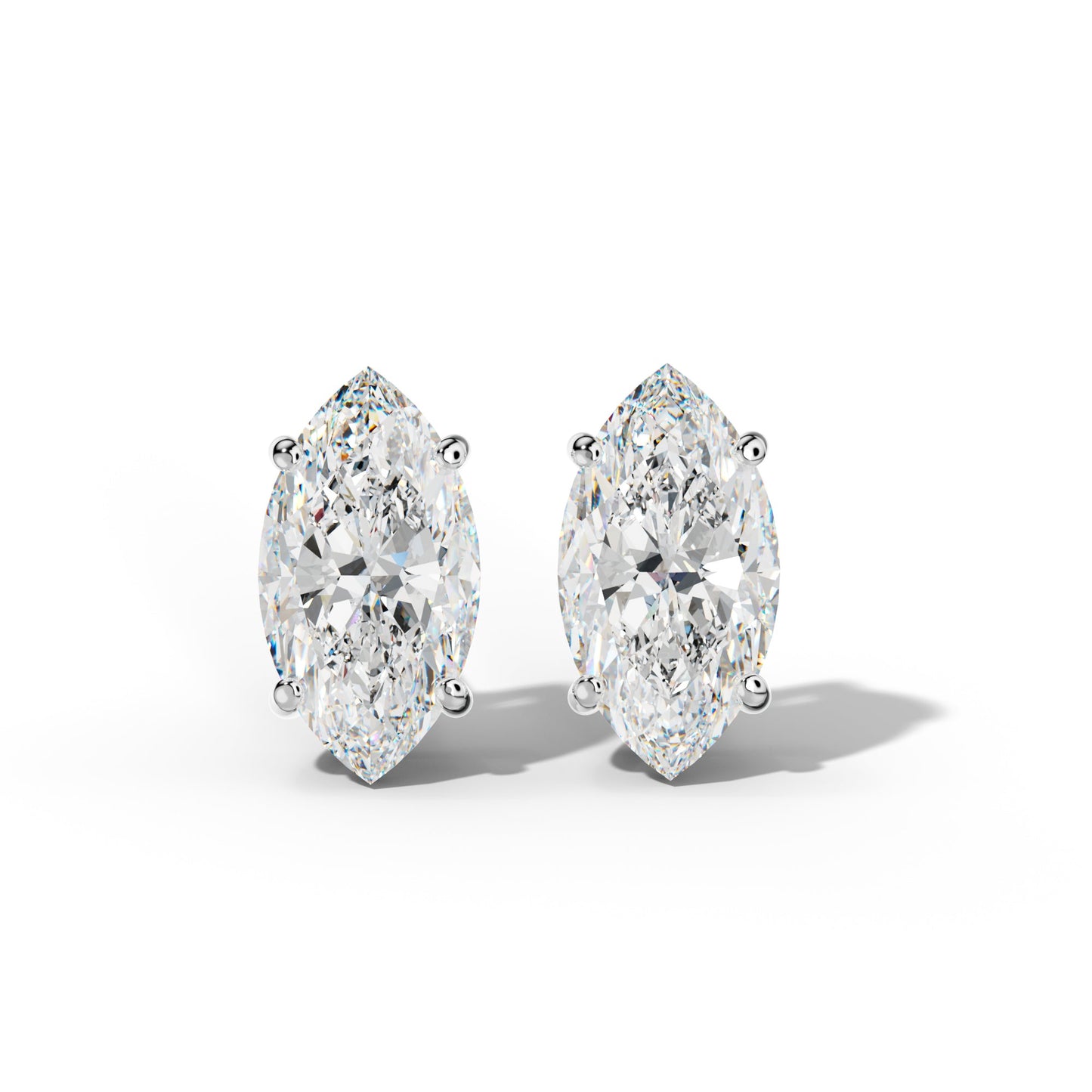 Marquise Diamond Stud Earrings With Classic Four Prongs - 1/2 - 14K Rose Gold