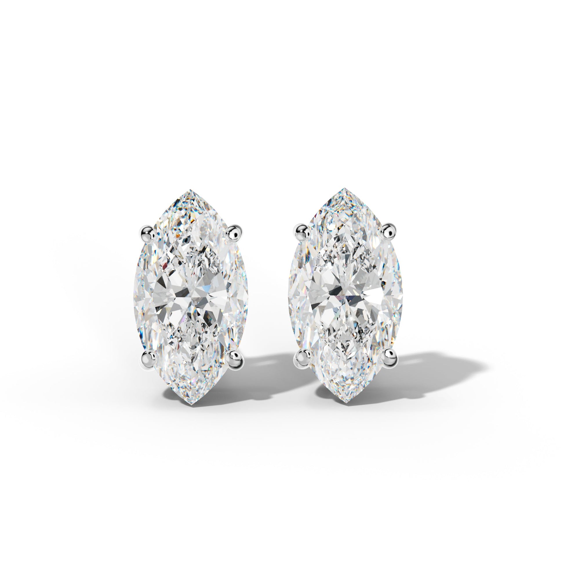 Marquise Diamond Stud Earrings With Classic Four Prongs - 1/2 - 14K Rose Gold