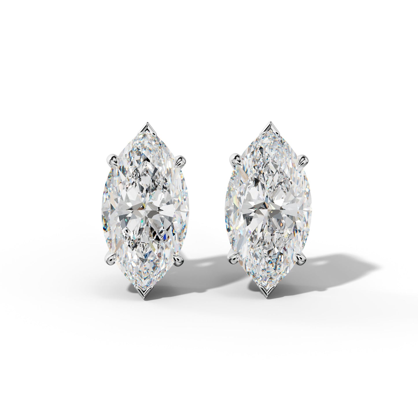Marquise Diamond Stud Earrings With V Prong Setting - 1/2 - 14K Rose Gold