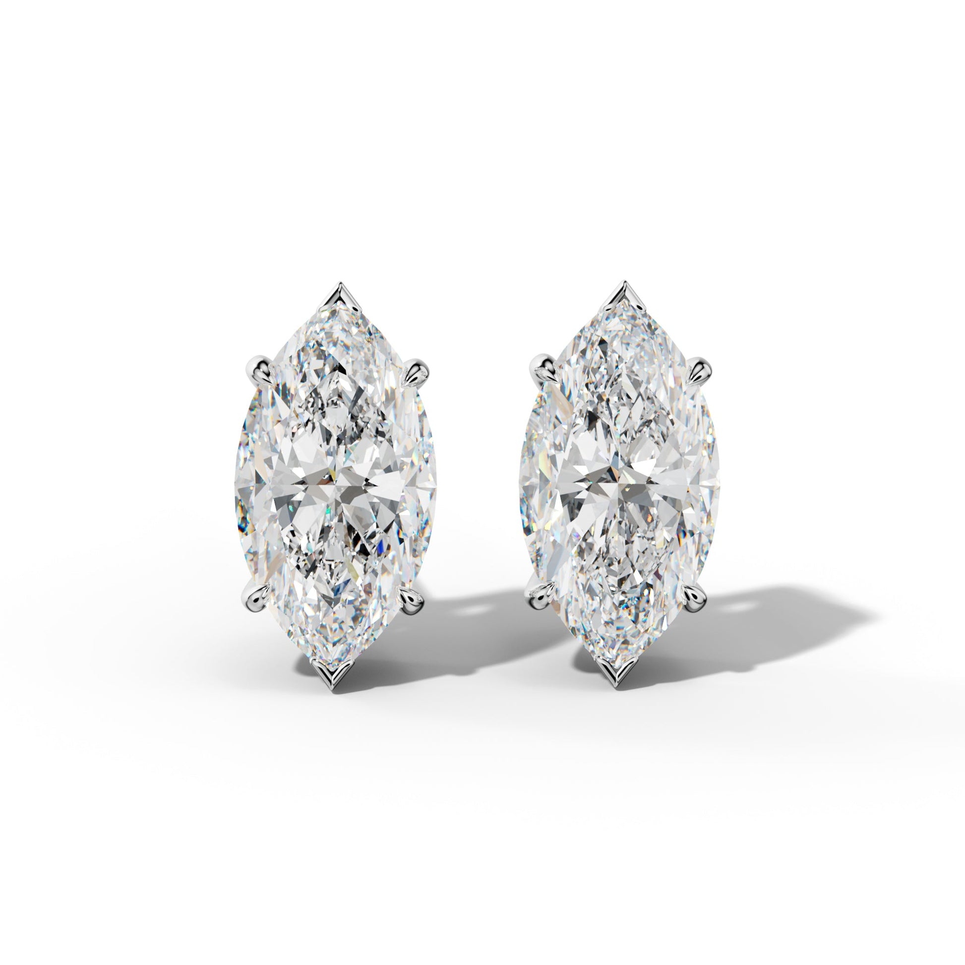 Marquise Diamond Stud Earrings With V Prong Setting - 1/2 - 14K Rose Gold