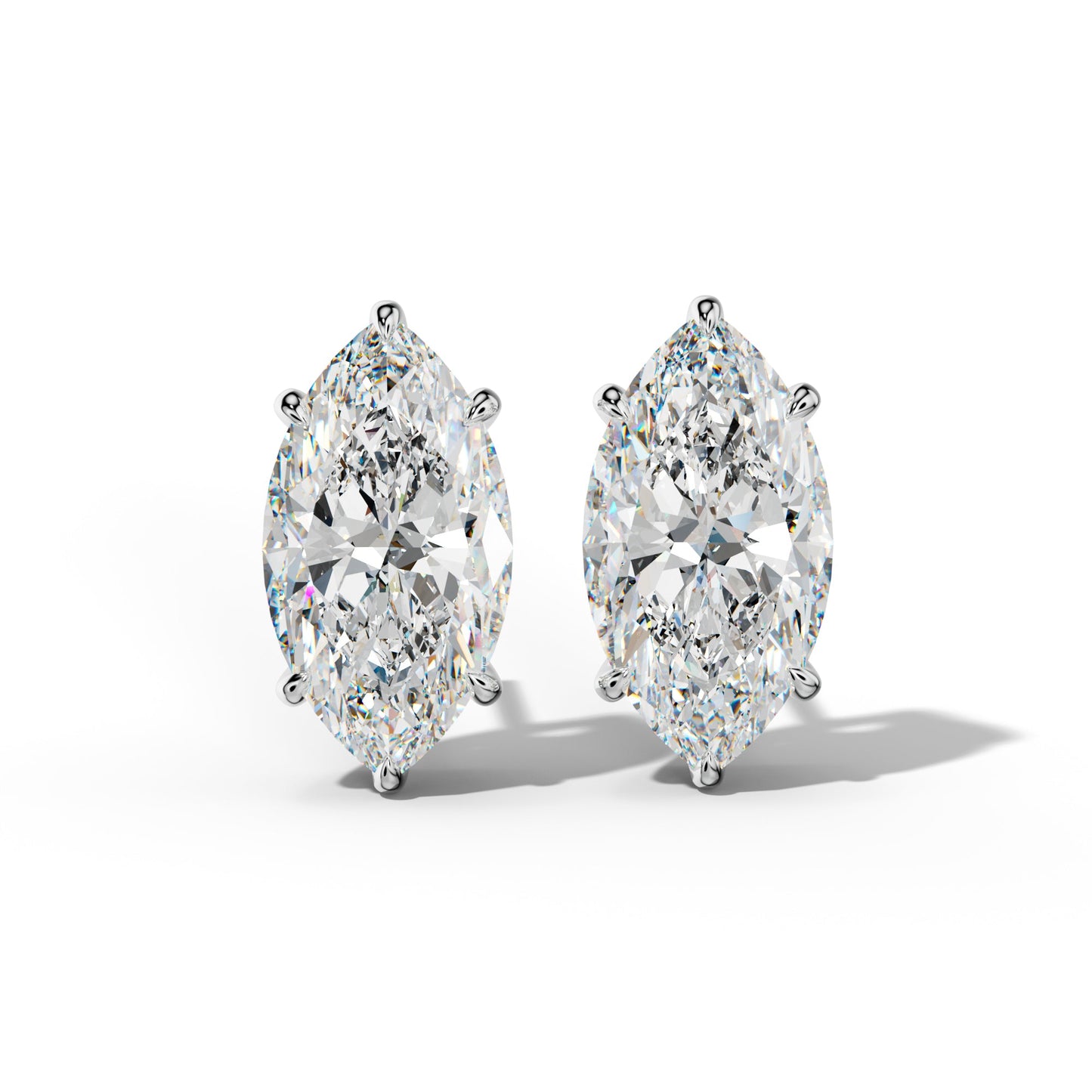 Marquise Diamond Stud Earrings With Six Prongs - 1/2 - 14K Rose Gold