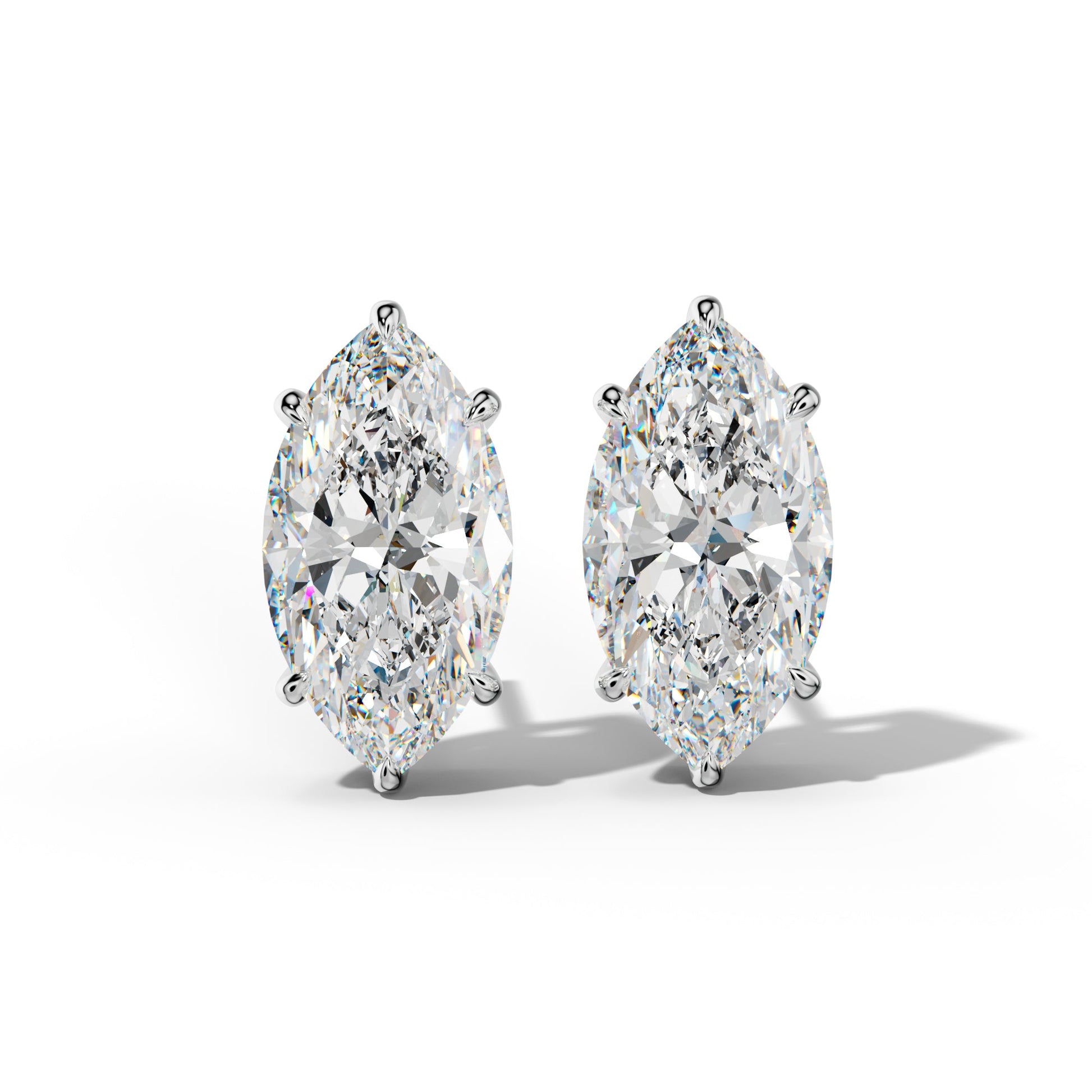 Marquise Diamond Stud Earrings With Six Prongs - 1/2 - 14K Rose Gold