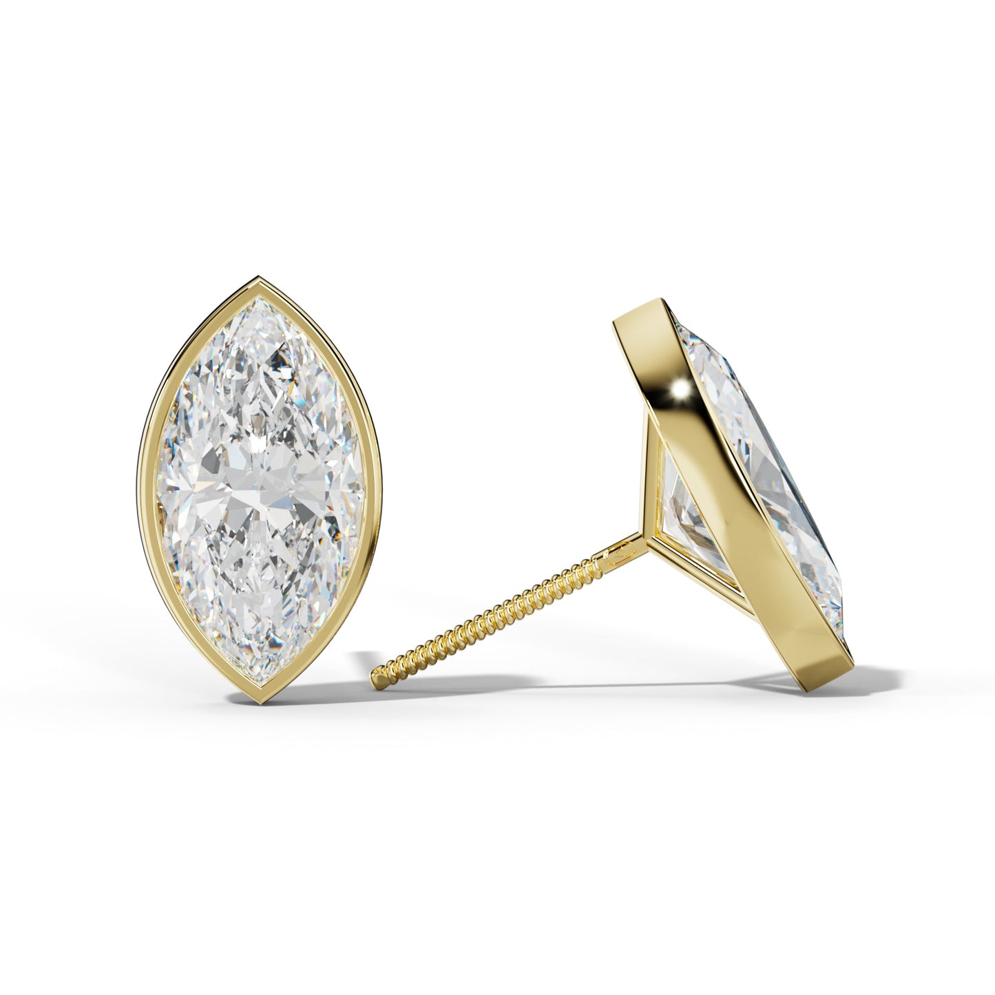 Marquise Diamond Stud Earrings With Martini Bezel Set - 1/2 - 18K White Gold