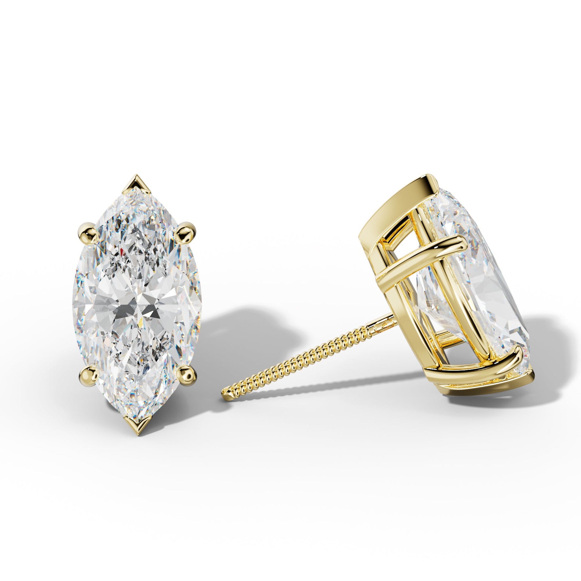 Marquise Diamond Stud Earrings With Four Classic And V Prongs - 1/2 - 18K White Gold