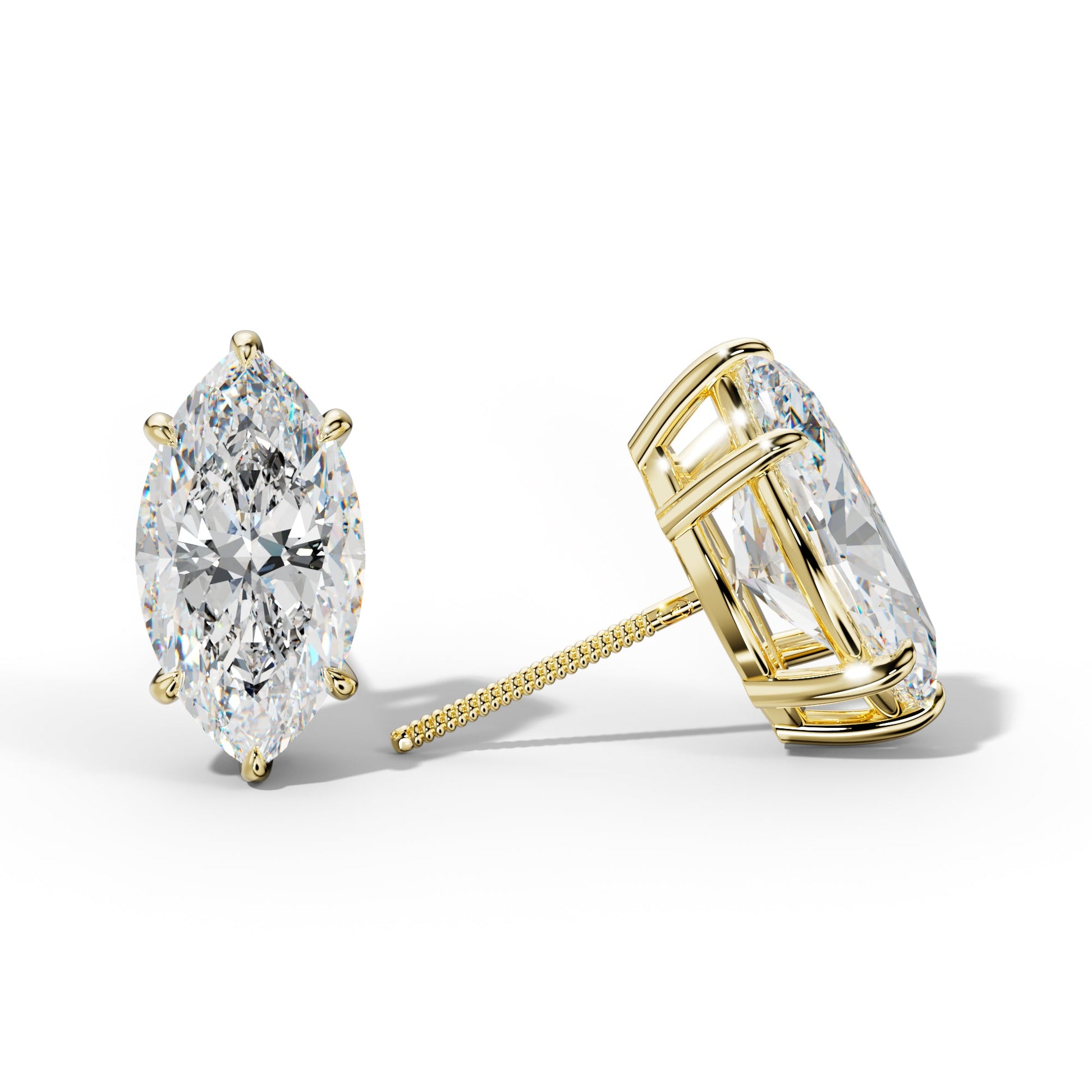 Marquise Diamond Stud Earrings With Six Prongs - 1/2 - 18K White Gold