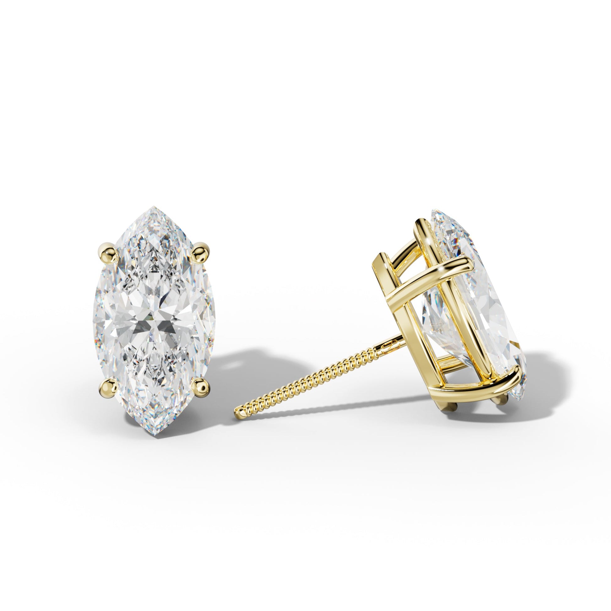 Marquise Diamond Stud Earrings With Classic Four Prongs - 1/2 - 18K White Gold