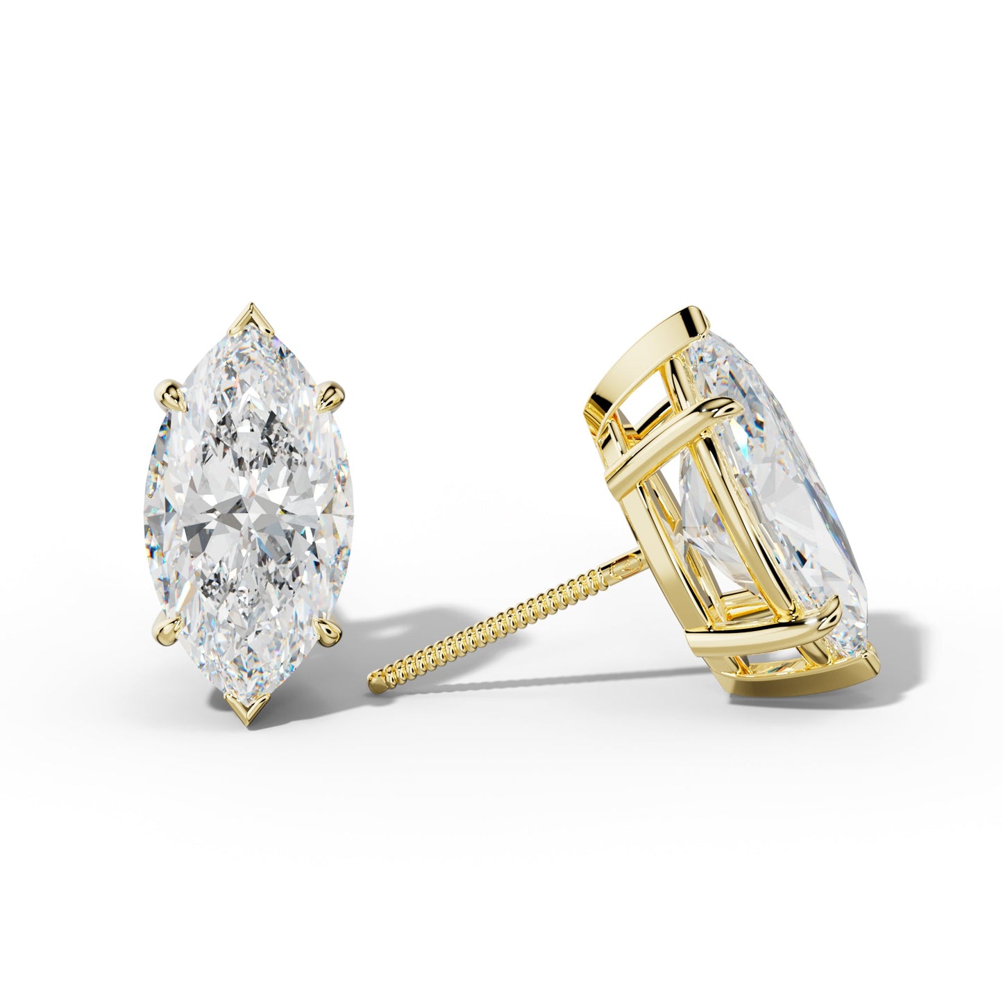 Marquise Diamond Stud Earrings With V Prong Setting - 1/2 - 18K White Gold