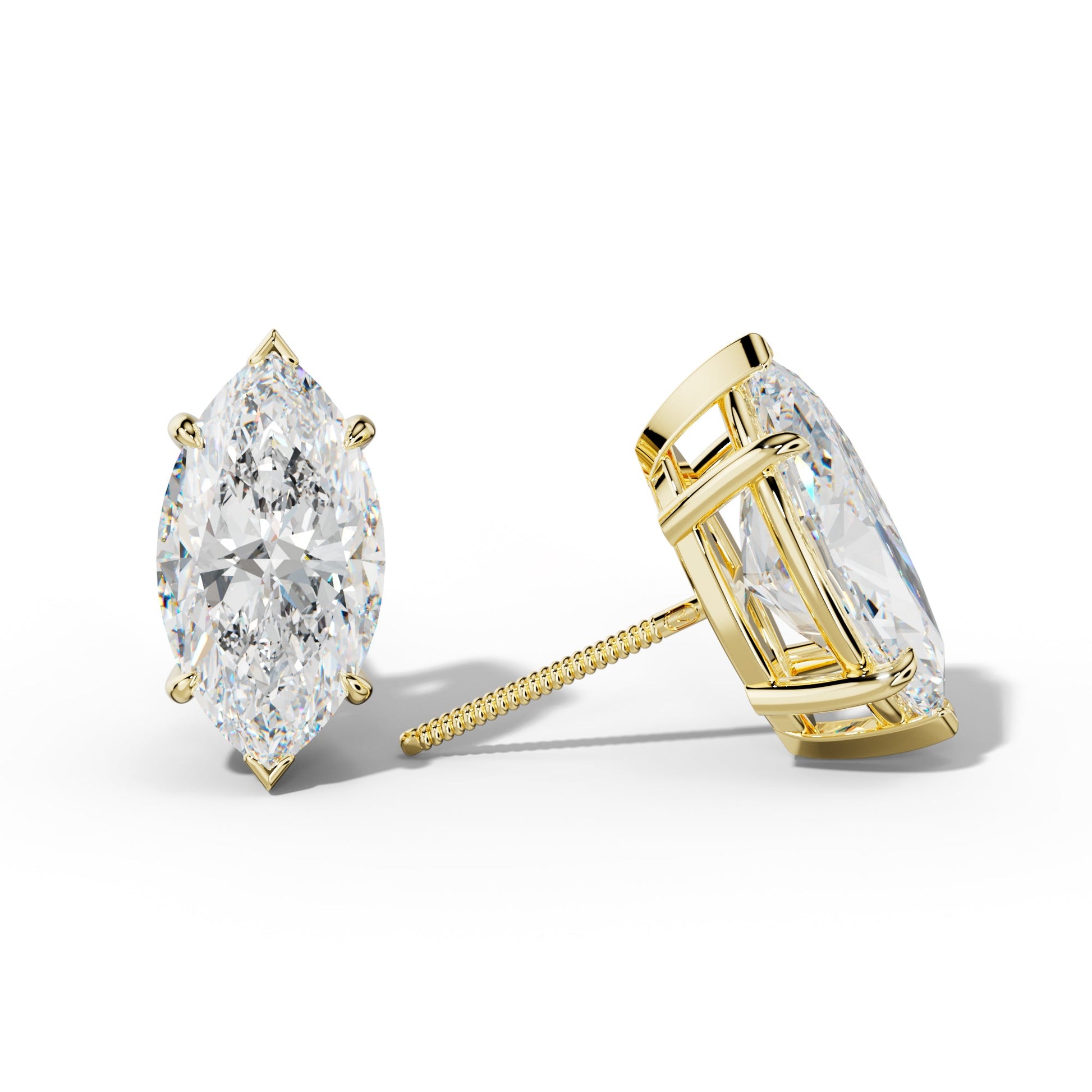 Marquise Diamond Stud Earrings With V Prong Setting - 1/2 - 18K White Gold