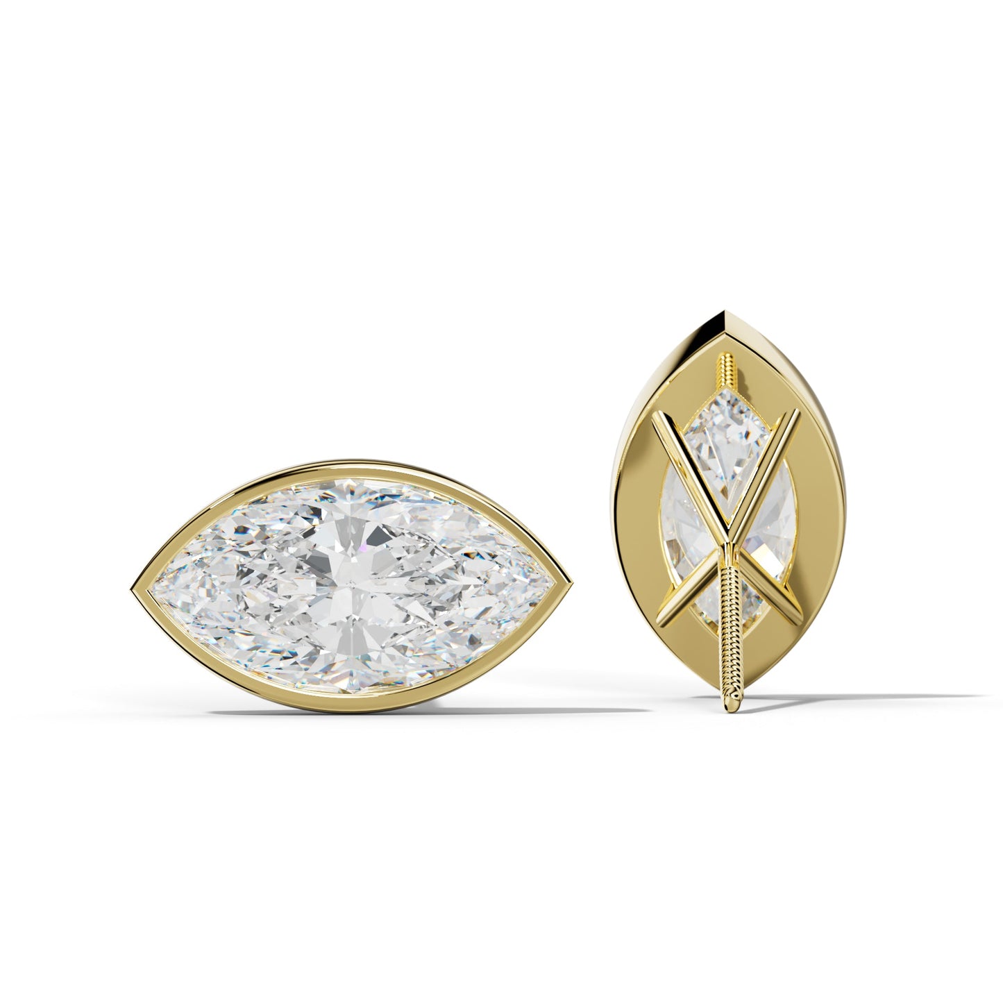 Marquise Diamond Stud Earrings With Martini Bezel Set - 1/2 - 18K Yellow Gold
