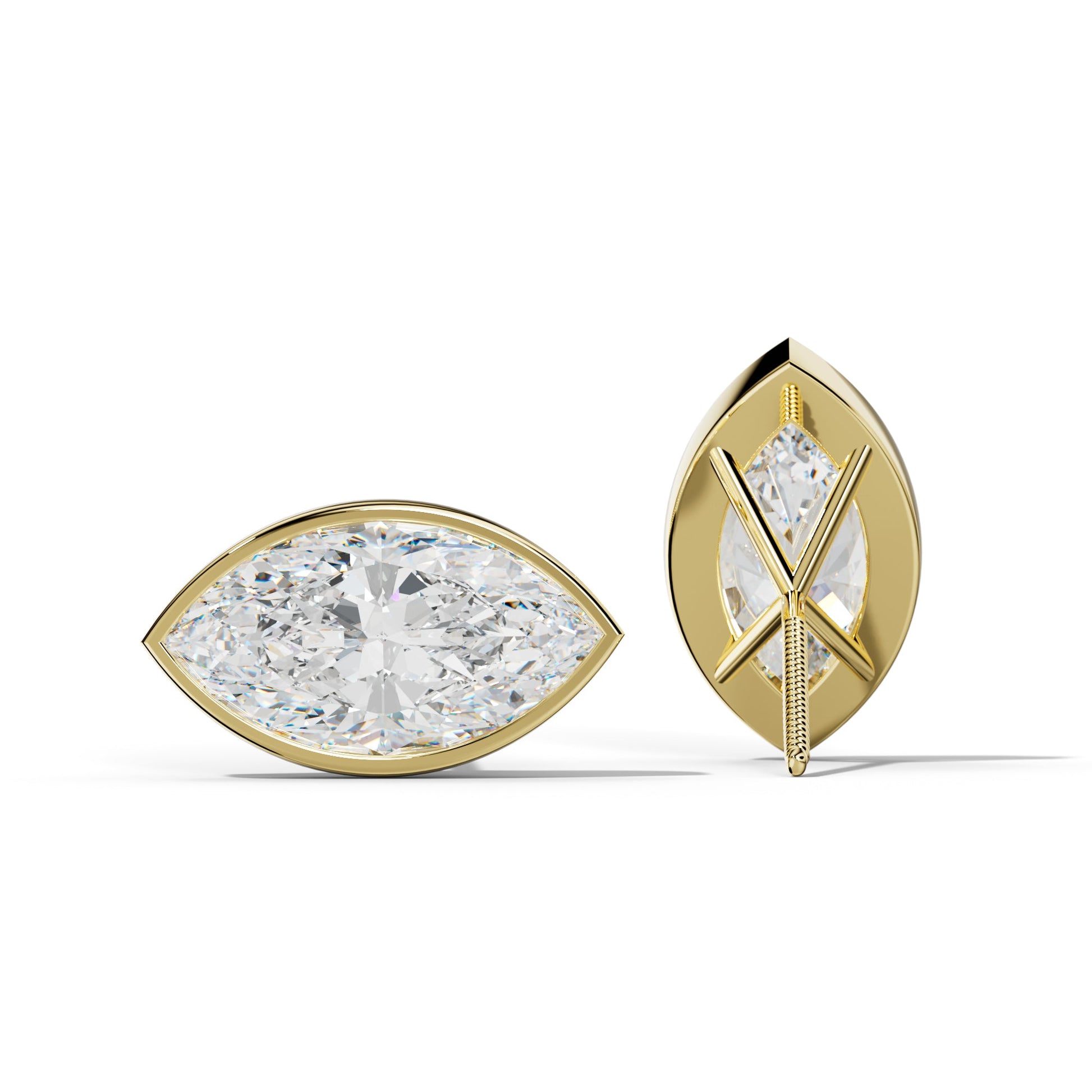 Marquise Diamond Stud Earrings With Martini Bezel Set - 1/2 - 18K Yellow Gold