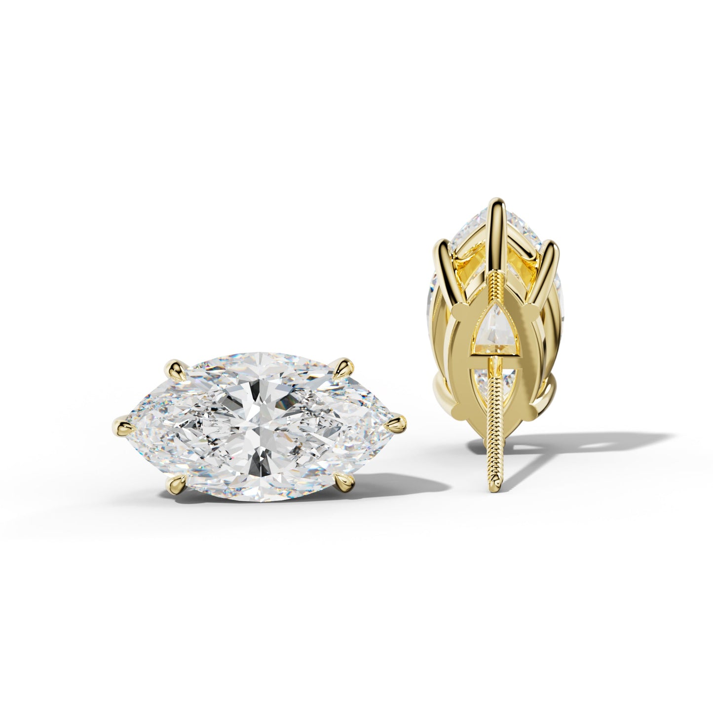 Marquise Diamond Stud Earrings With Six Prongs - 1/2 - 18K Yellow Gold