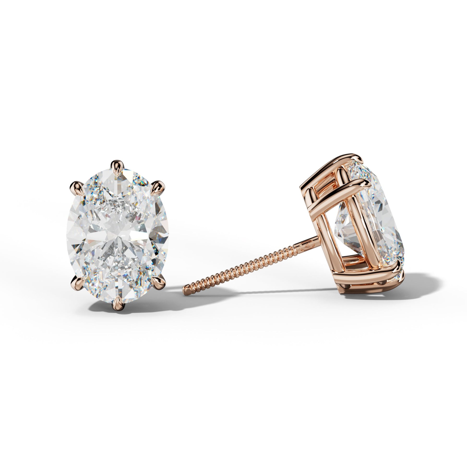 Oval Diamond Stud Earrings With Six Prongs - 1/2 - 18K Rose Gold