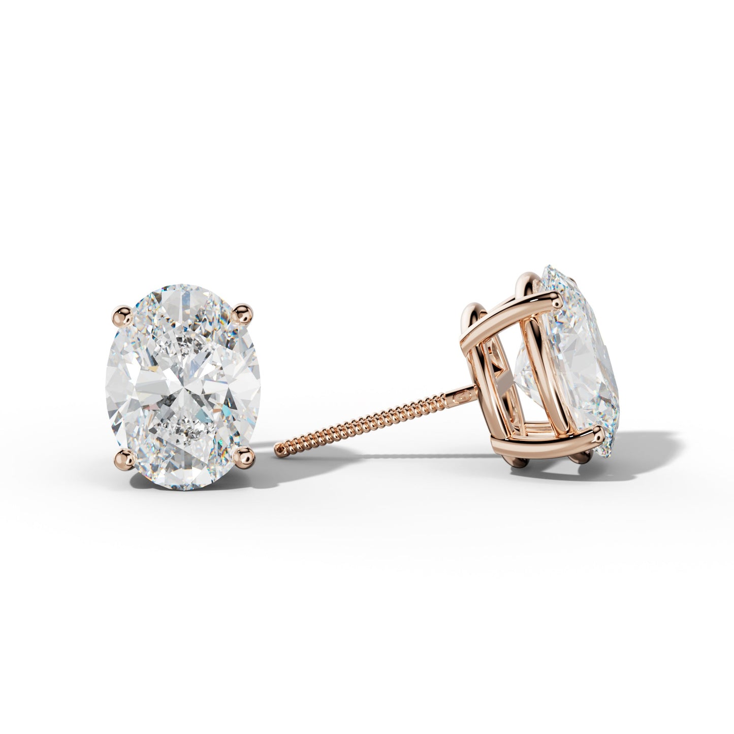Four Prong Oval Diamond Stud Earrings - 1/2 - 18K Yellow Gold