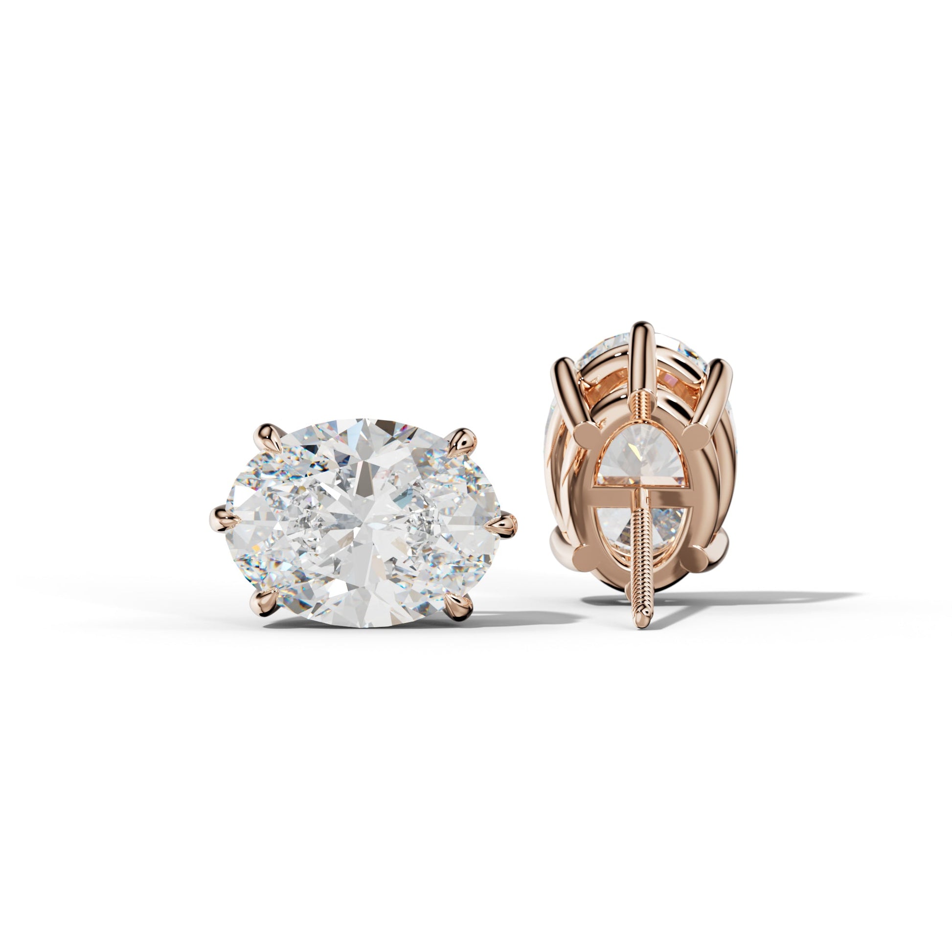 Oval Diamond Stud Earrings With Six Prongs - 1/2 - Platinum 950