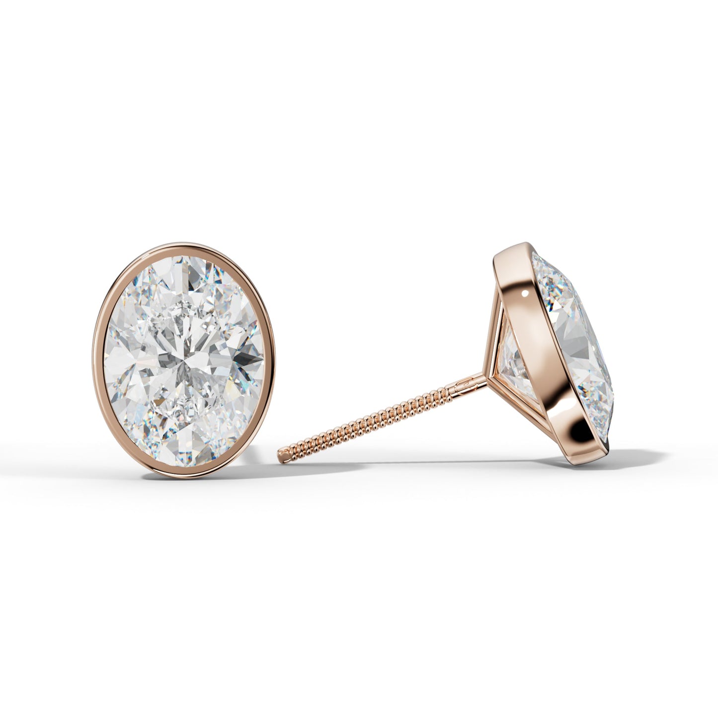 Oval Diamond Stud Earrings With Martini Bezel set - 1/2 - 18K Rose Gold