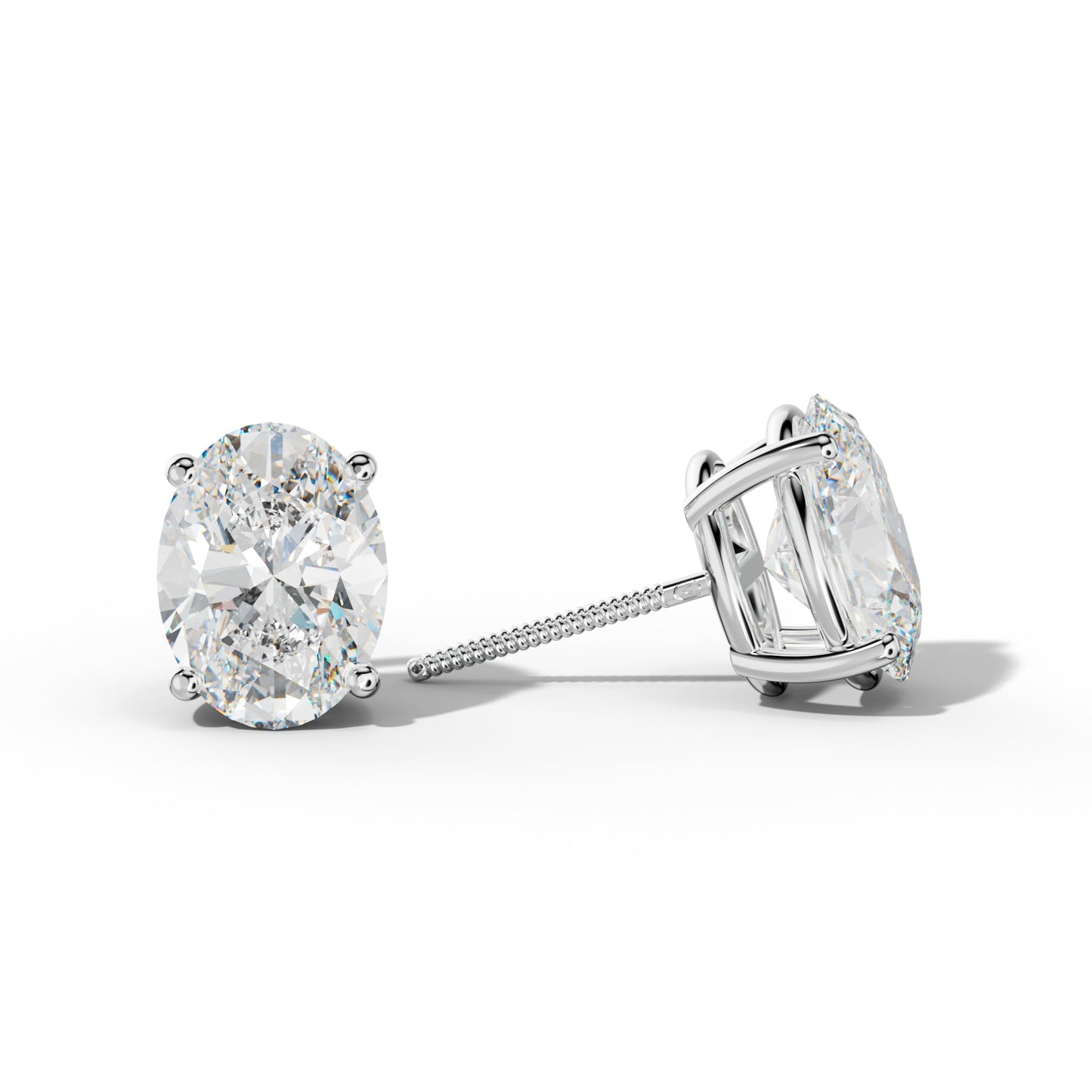 Four Prong Oval Diamond Stud Earrings