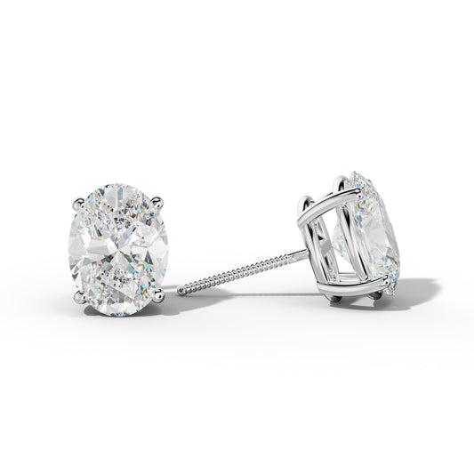 Four Prong Oval Diamond Stud Earrings