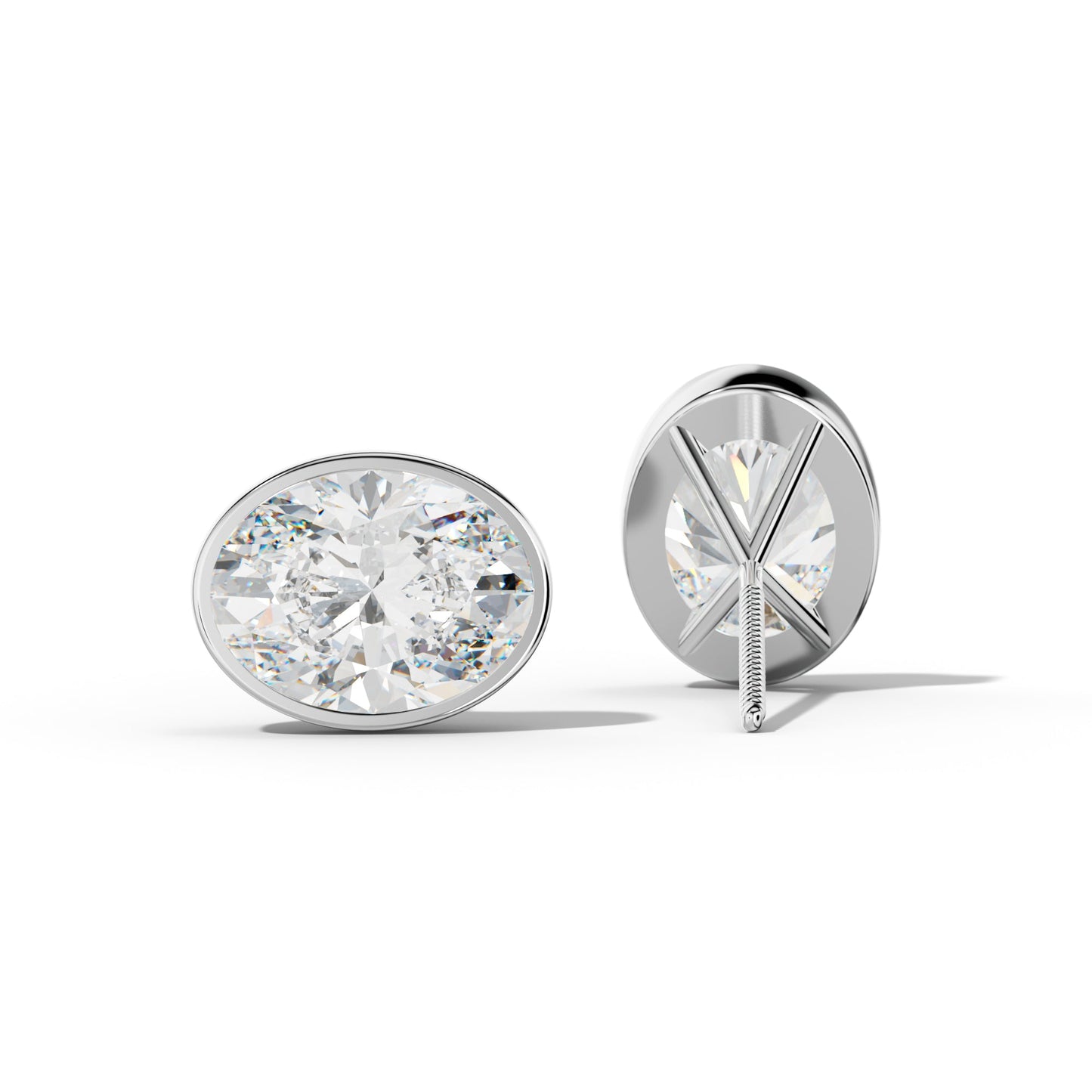 Oval Diamond Stud Earrings With Martini Bezel set - 1/2 - 14K Yellow Gold