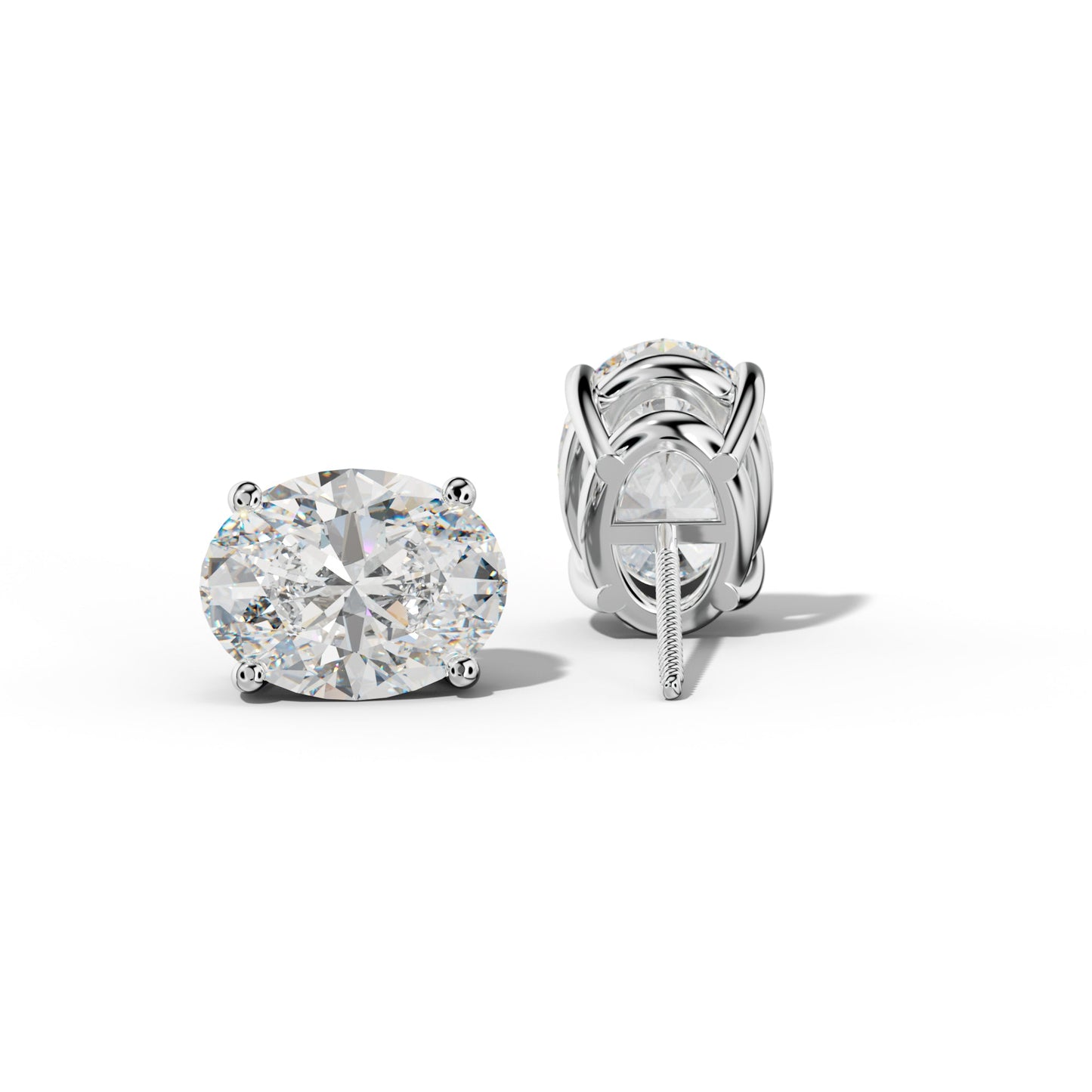 Four Prong Oval Diamond Stud Earrings - 1/2 - 14K Yellow Gold