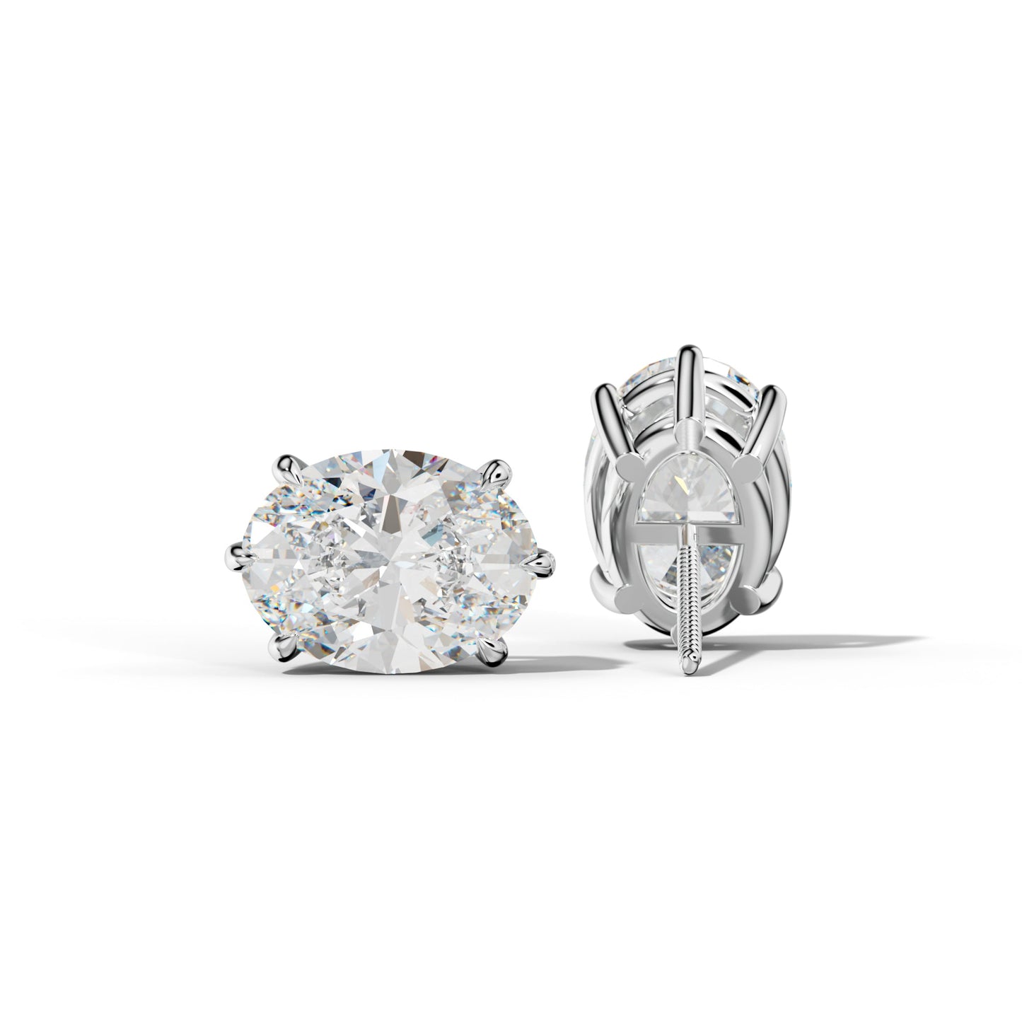 Oval Diamond Stud Earrings With Six Prongs - 1/2 - 14K Yellow Gold