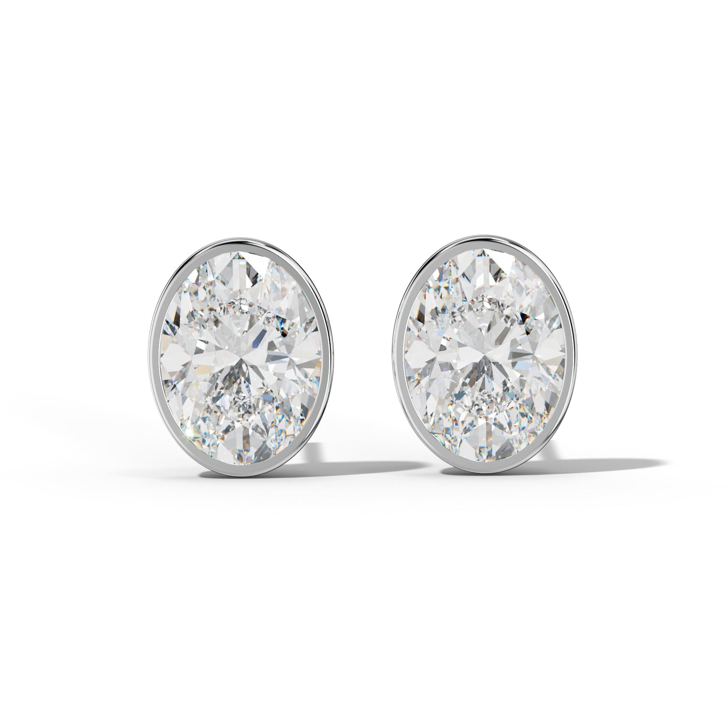 Oval Diamond Stud Earrings With Martini Bezel set - 1/2 - 14K Rose Gold