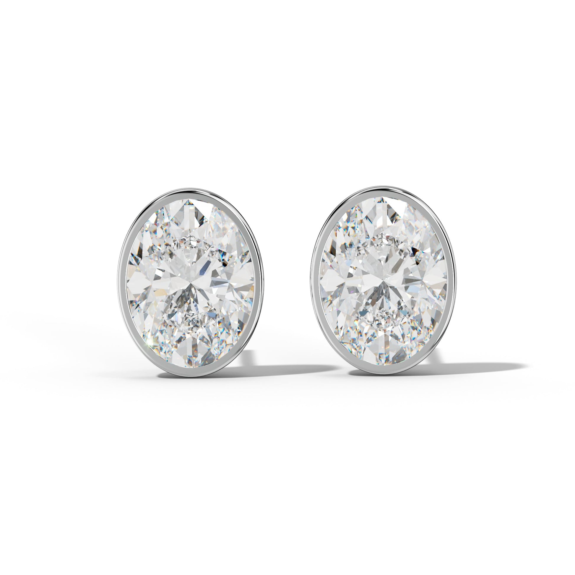 Oval Diamond Stud Earrings With Martini Bezel set - 1/2 - 14K Rose Gold