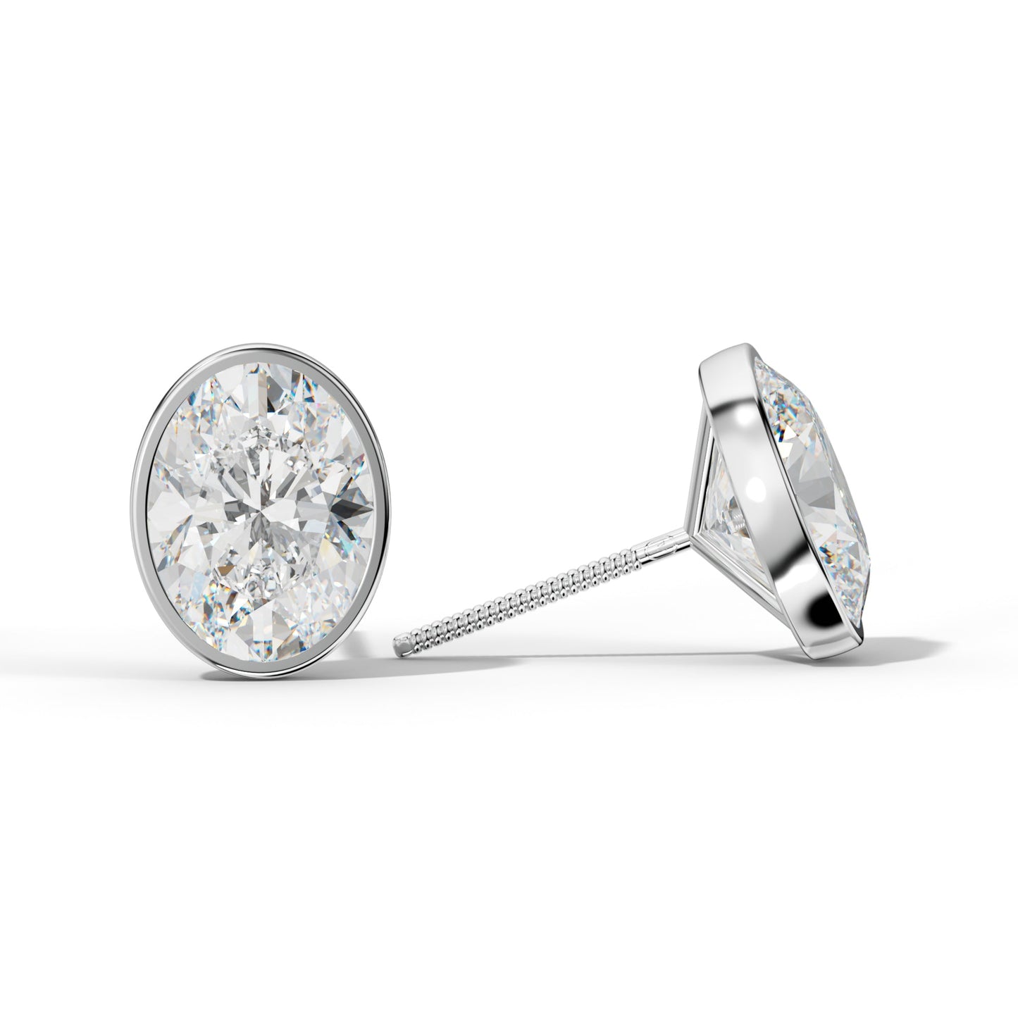 Oval Diamond Stud Earrings With Martini Bezel set