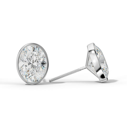 Oval Diamond Stud Earrings With Martini Bezel set
