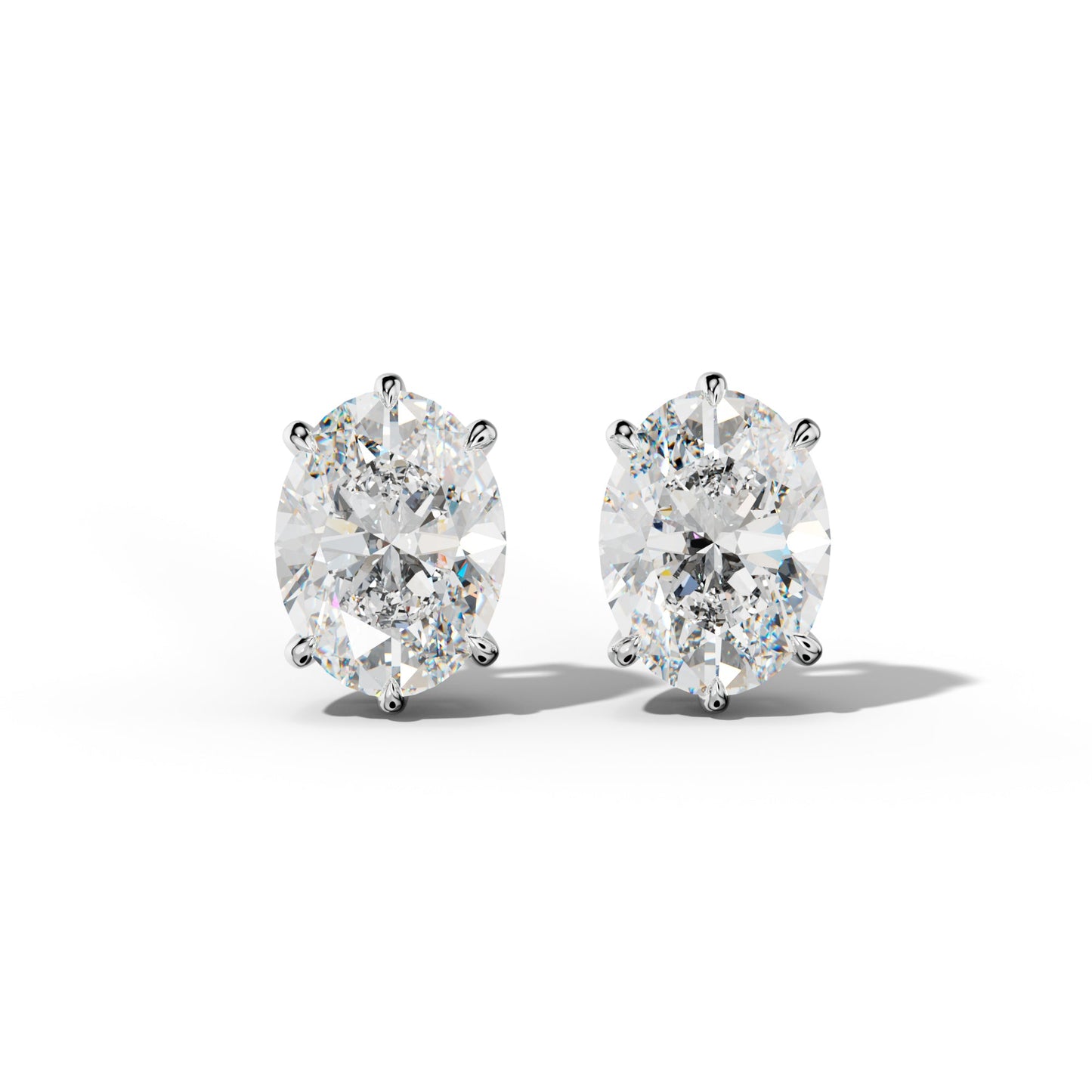 Oval Diamond Stud Earrings With Six Prongs - 1/2 - 14K Rose Gold