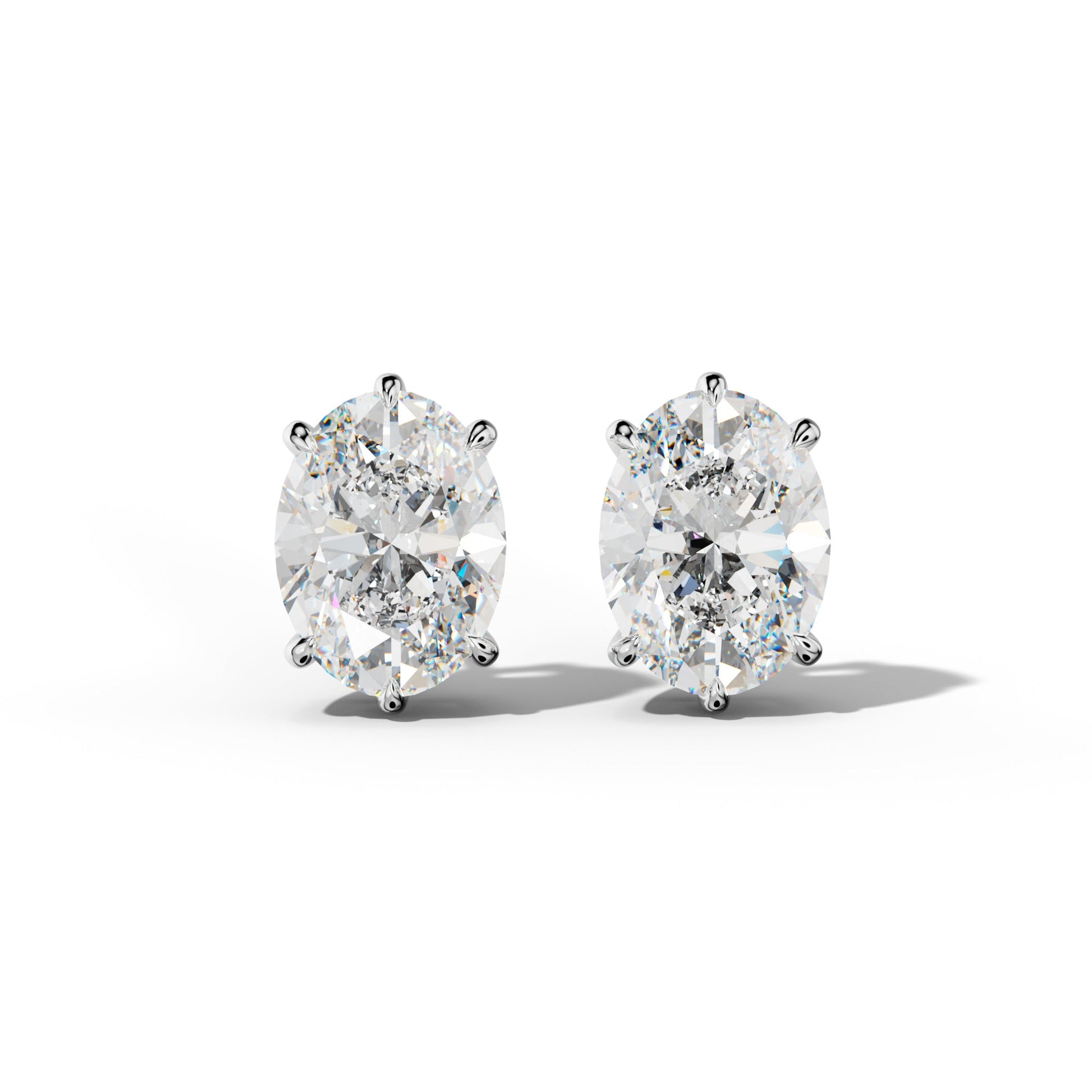 Oval Diamond Stud Earrings With Six Prongs - 1/2 - 14K Rose Gold