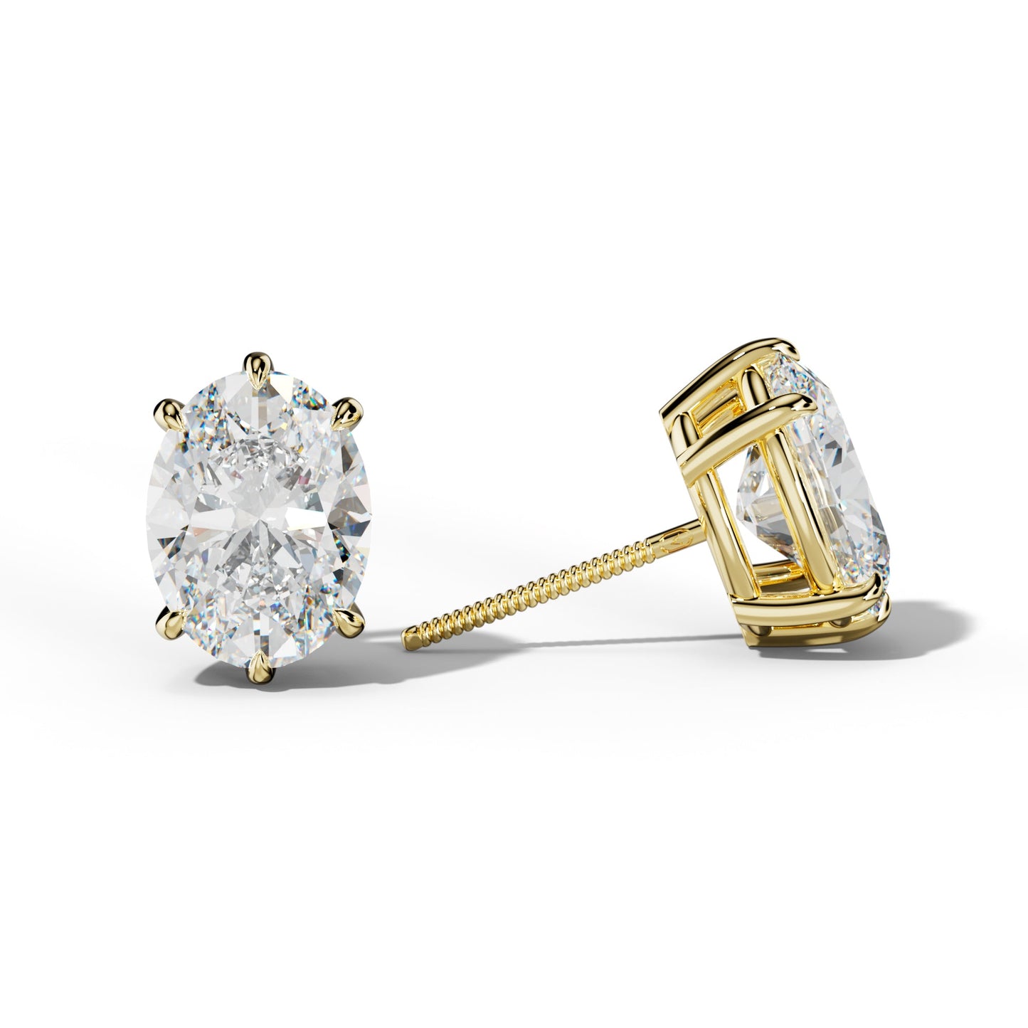 Oval Diamond Stud Earrings With Six Prongs - 1/2 - 18K White Gold