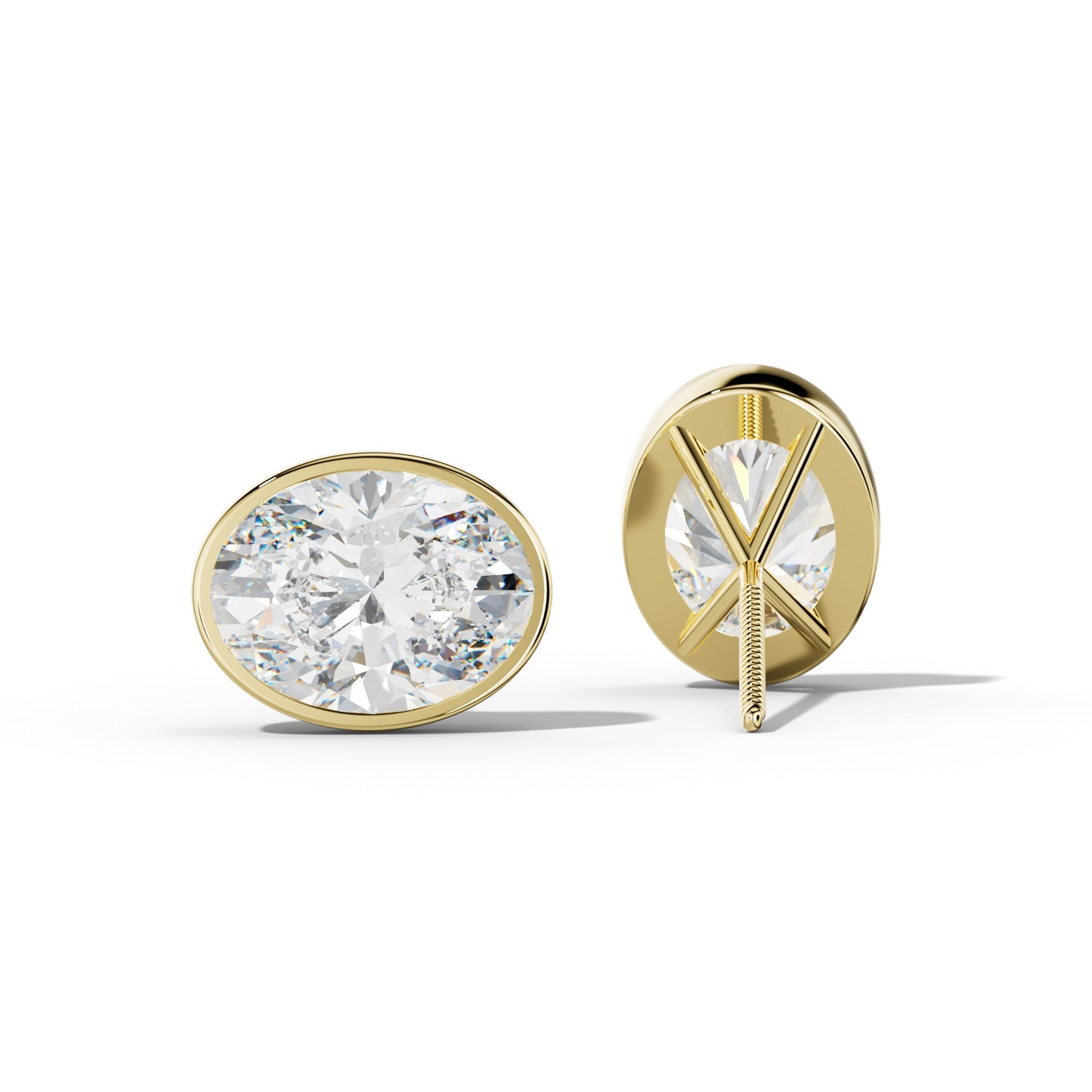 Oval Diamond Stud Earrings With Martini Bezel set - 1/2 - 18K Yellow Gold