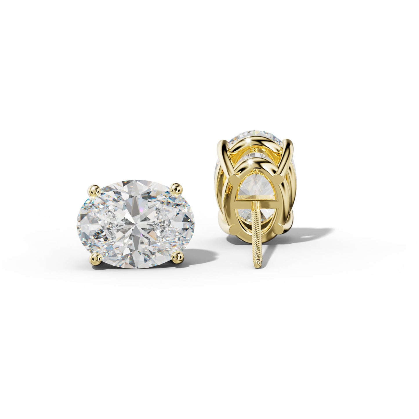 Four Prong Oval Diamond Stud Earrings - 3/4 - 14K White Gold