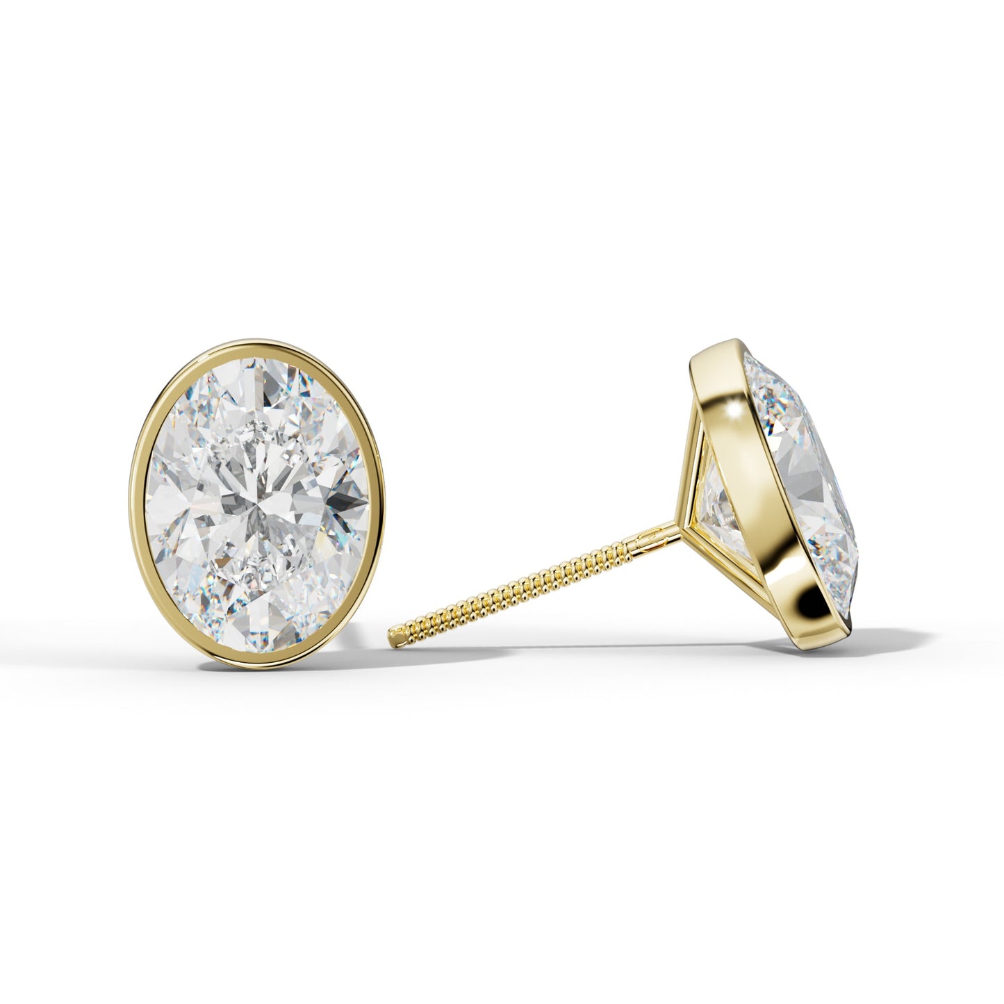 Oval Diamond Stud Earrings With Martini Bezel set - 1/2 - 18K White Gold