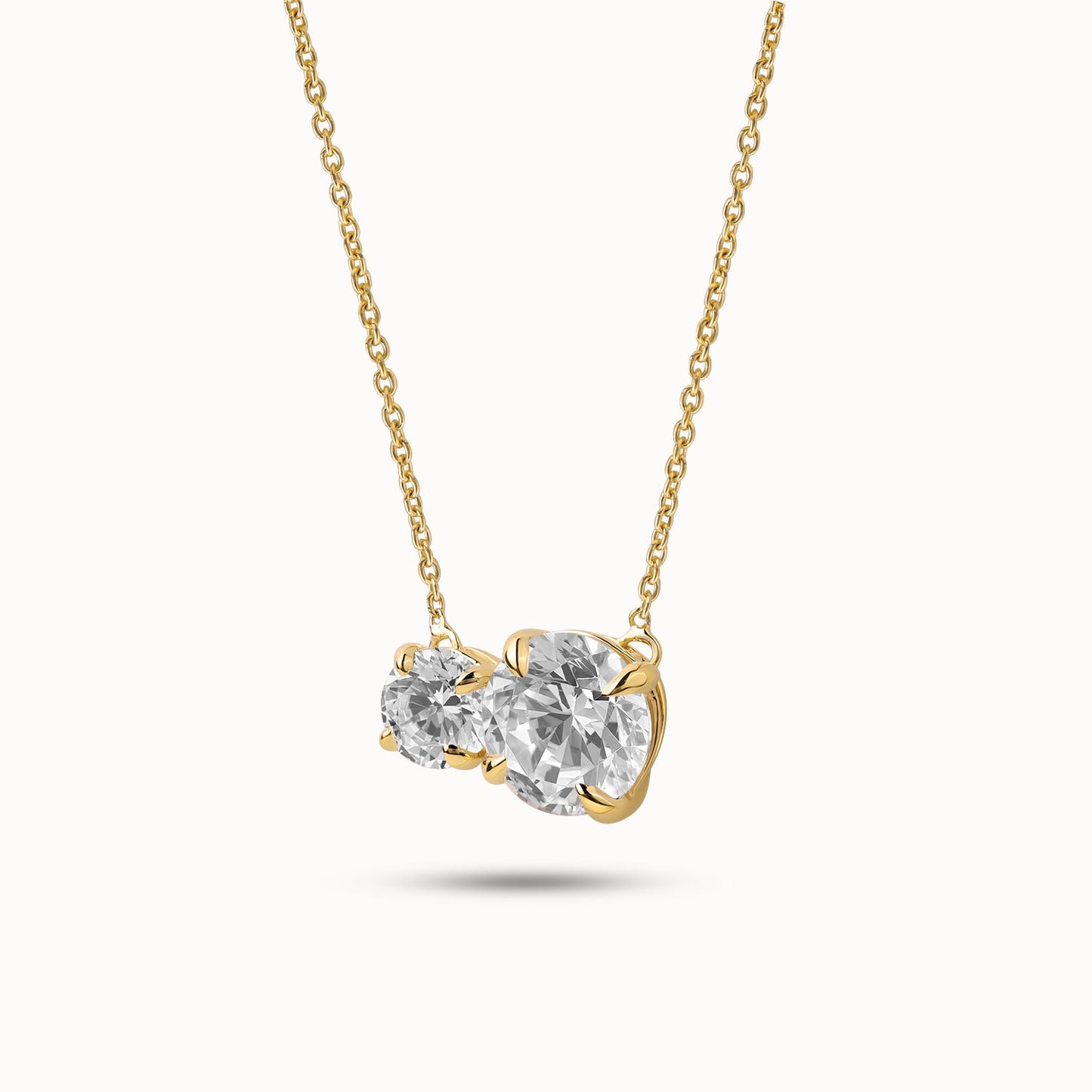 Asymmetrical Round Diamond Toi et Moi Necklace